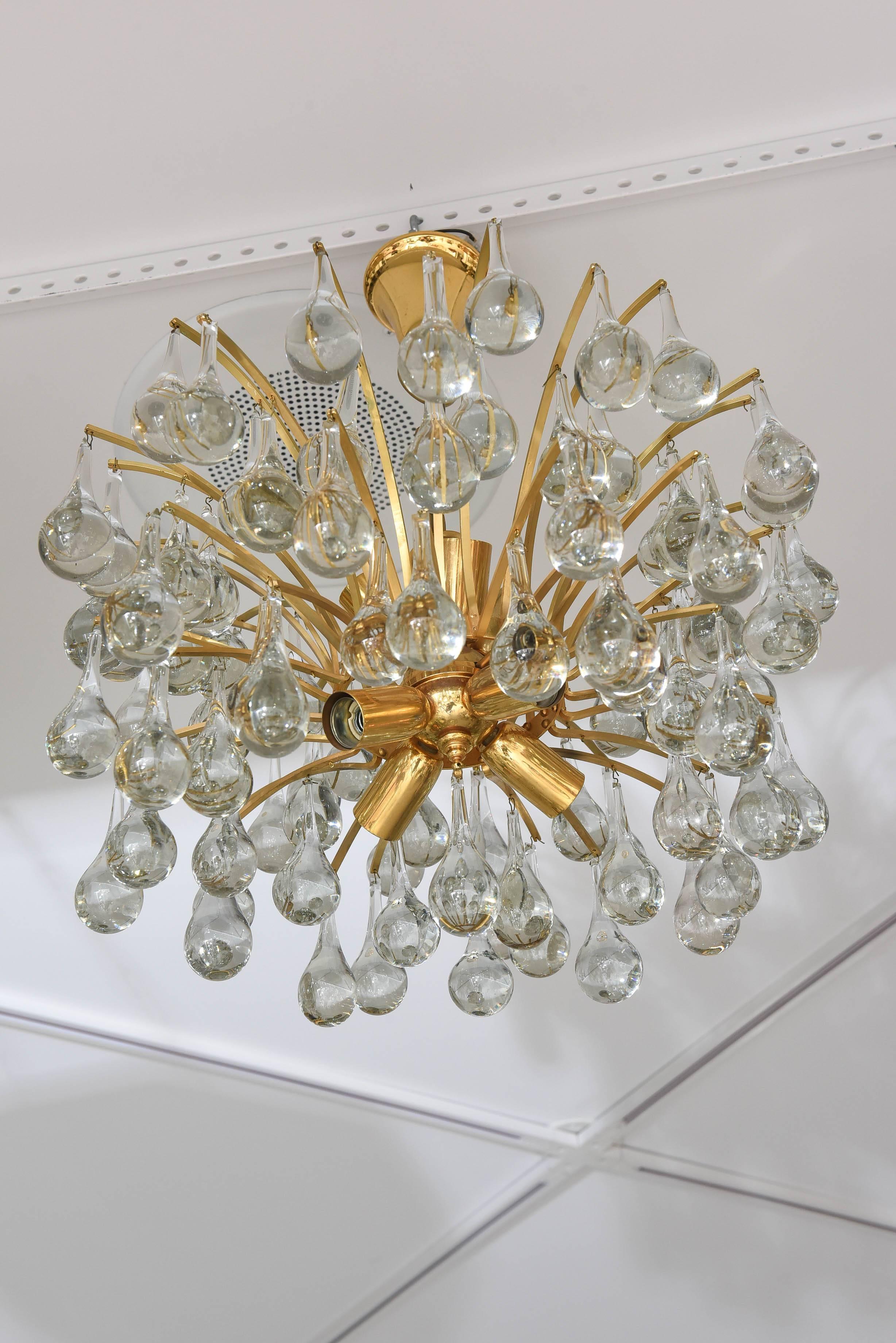 Gold Plate and Crystal Chandelier by Ernst Palme 1