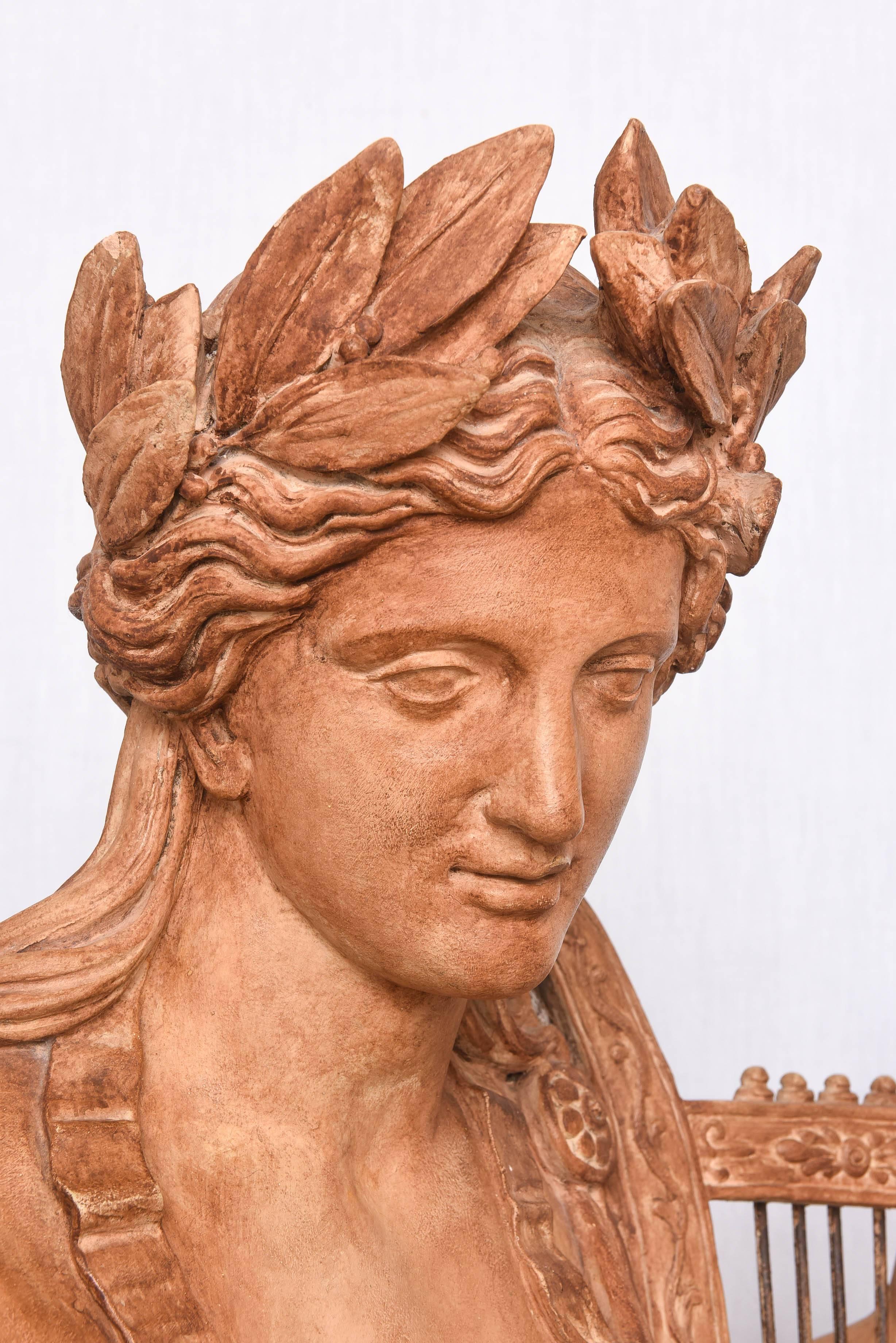 Neoclassical Revival Large Scale, Terra Cotta Garden Statue, Greek God Apollo, Italy, 19th Century