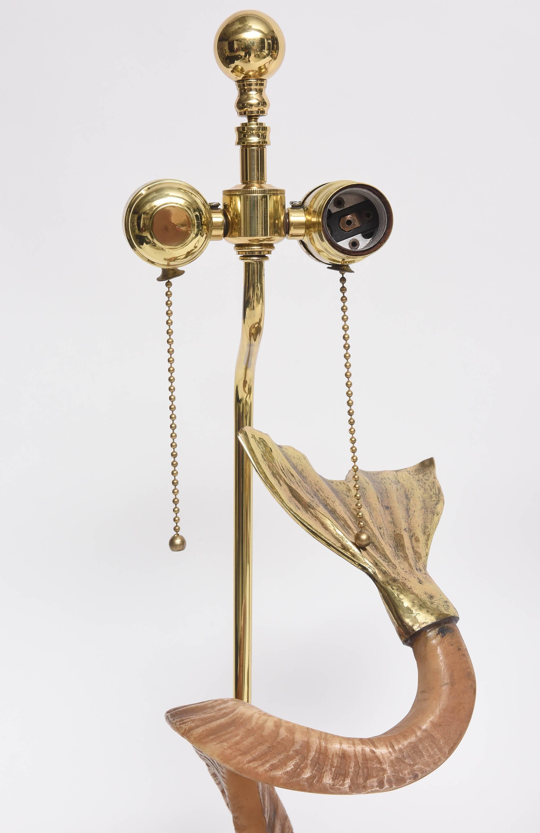 Hollywood Regency Pair of Hollywood-Regency Style Brass and Horn Dolphin Table Lamps by Chapman