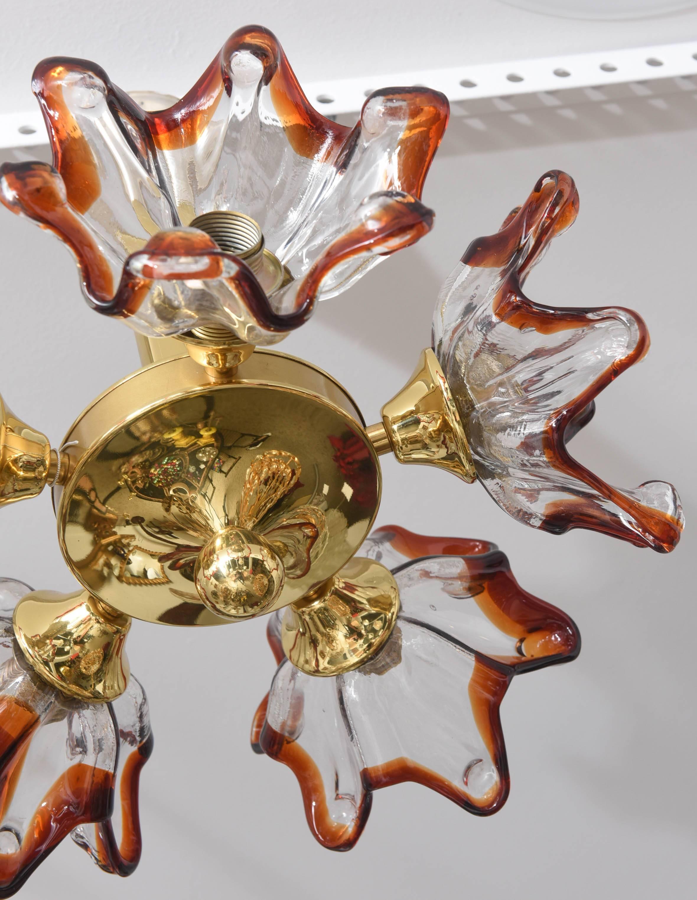 20th Century Mid-Century Modern Chandelier, Brass, Chrome and Glass by Mazzega, Italy, 1960s