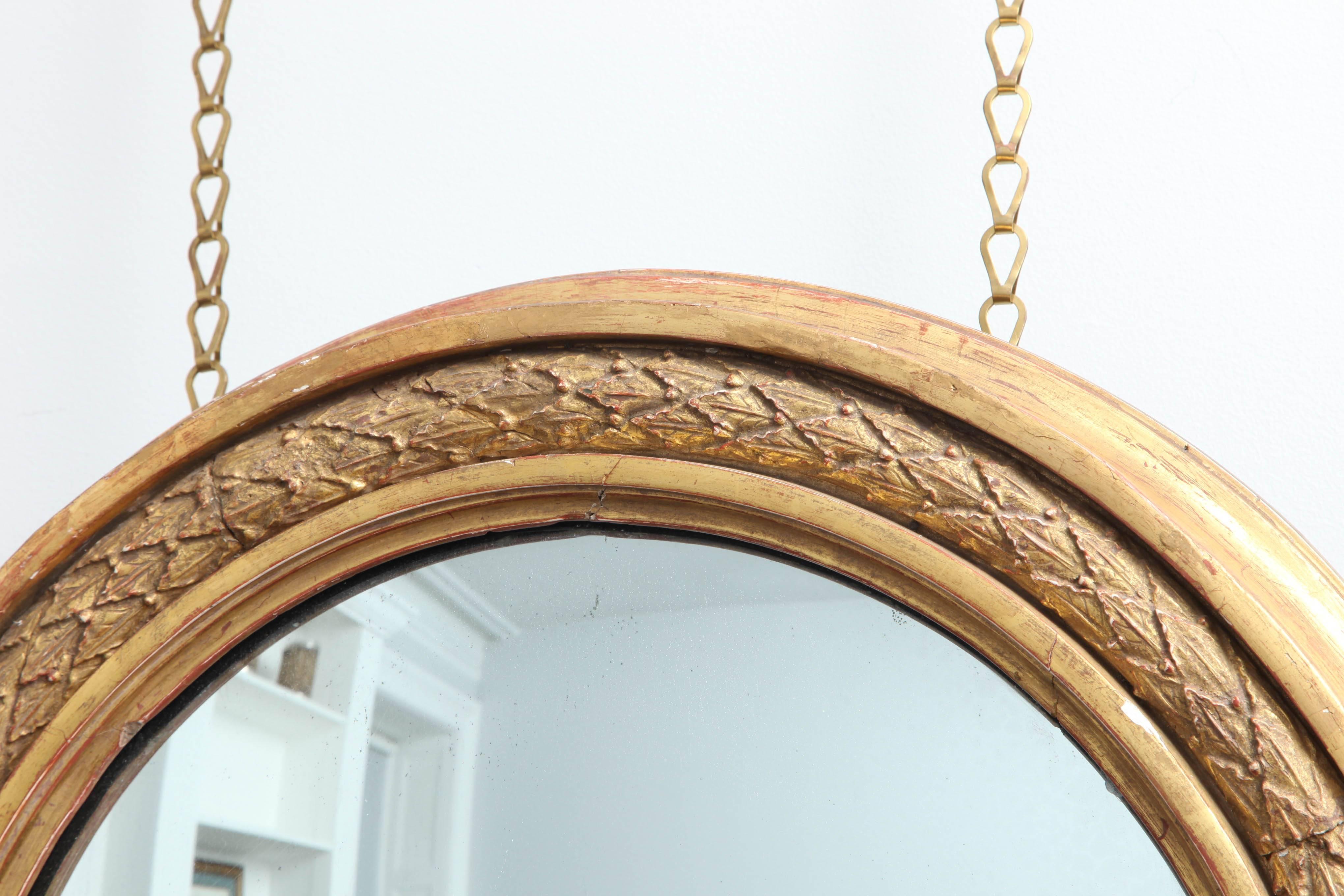 Carved English Regency Giltwood Convex Mirror