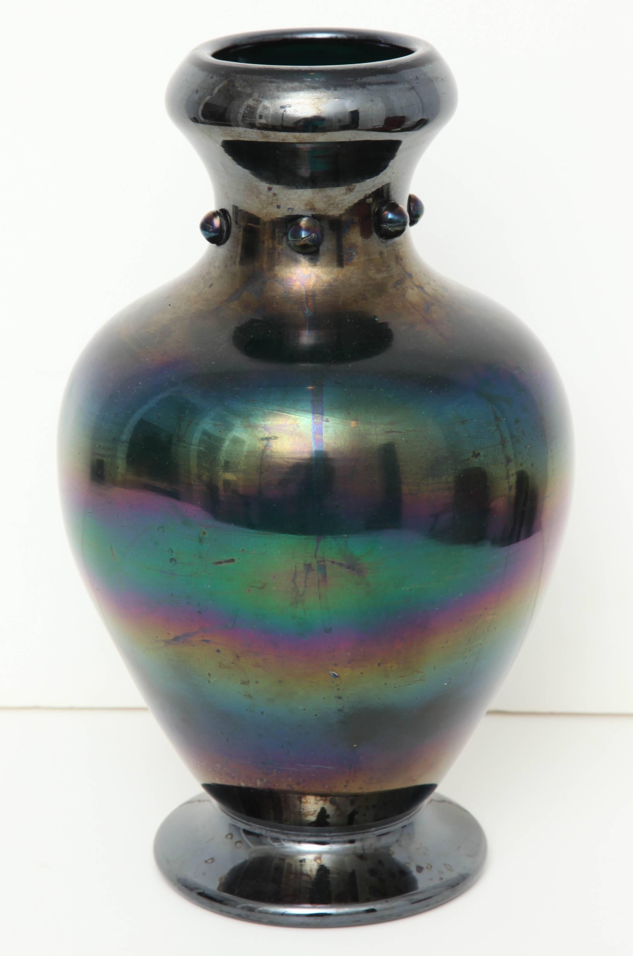 Neoclassical 19th Century Iridescent Glass Vase by Thomas Webb, Now Mounted as a Lamp
