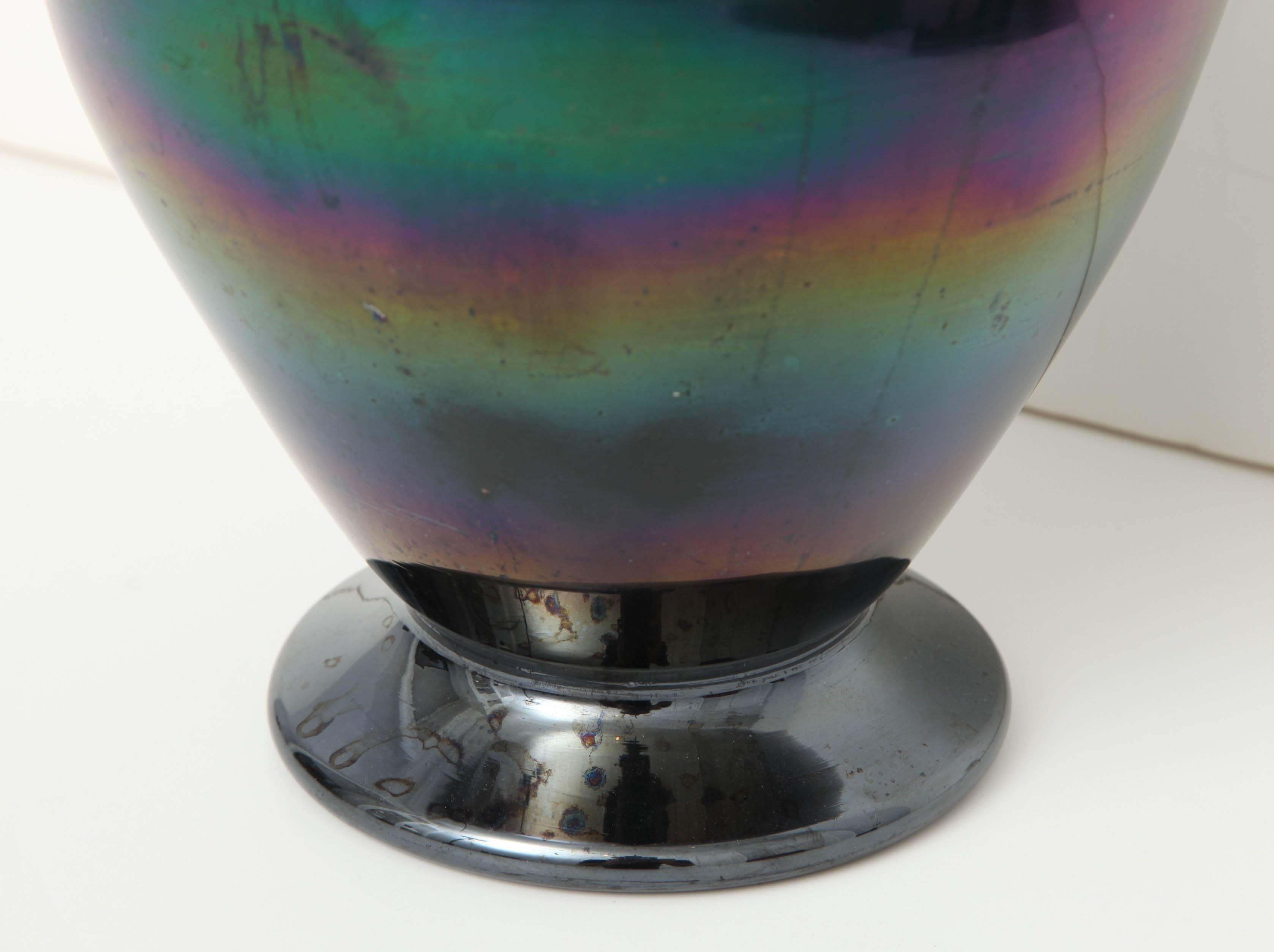 19th Century Iridescent Glass Vase by Thomas Webb, Now Mounted as a Lamp In Excellent Condition In New York, NY