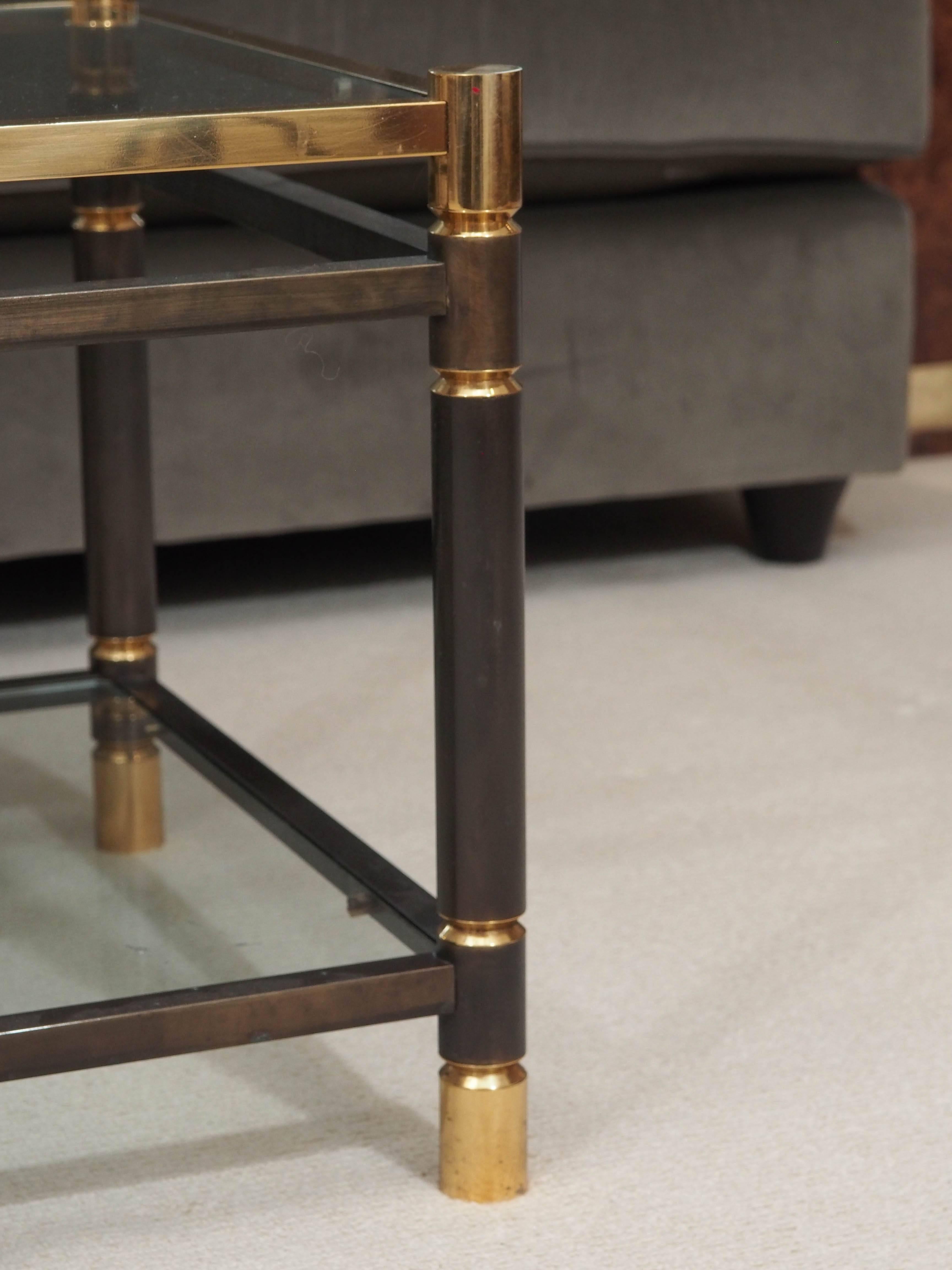 French Pair of 1970s Side Tables or End Tables in Steel and Golden Plate For Sale
