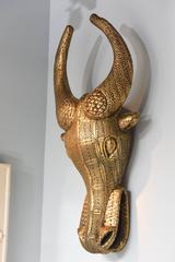 Wall Sculpture, Gold, Huge, Animal Head, Woodcarving from Cameroon, Good Luck