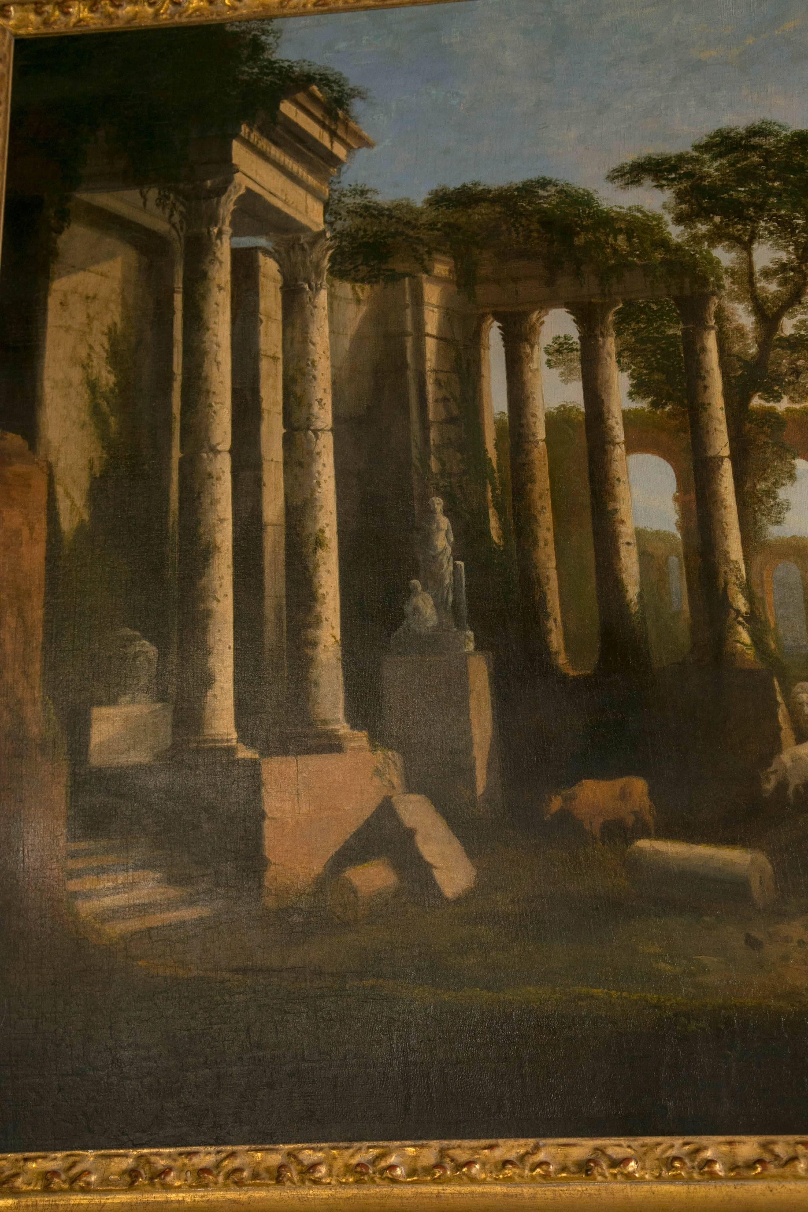 19th Century Italian O/C Painting of Ruins In Good Condition For Sale In Woodbury, CT