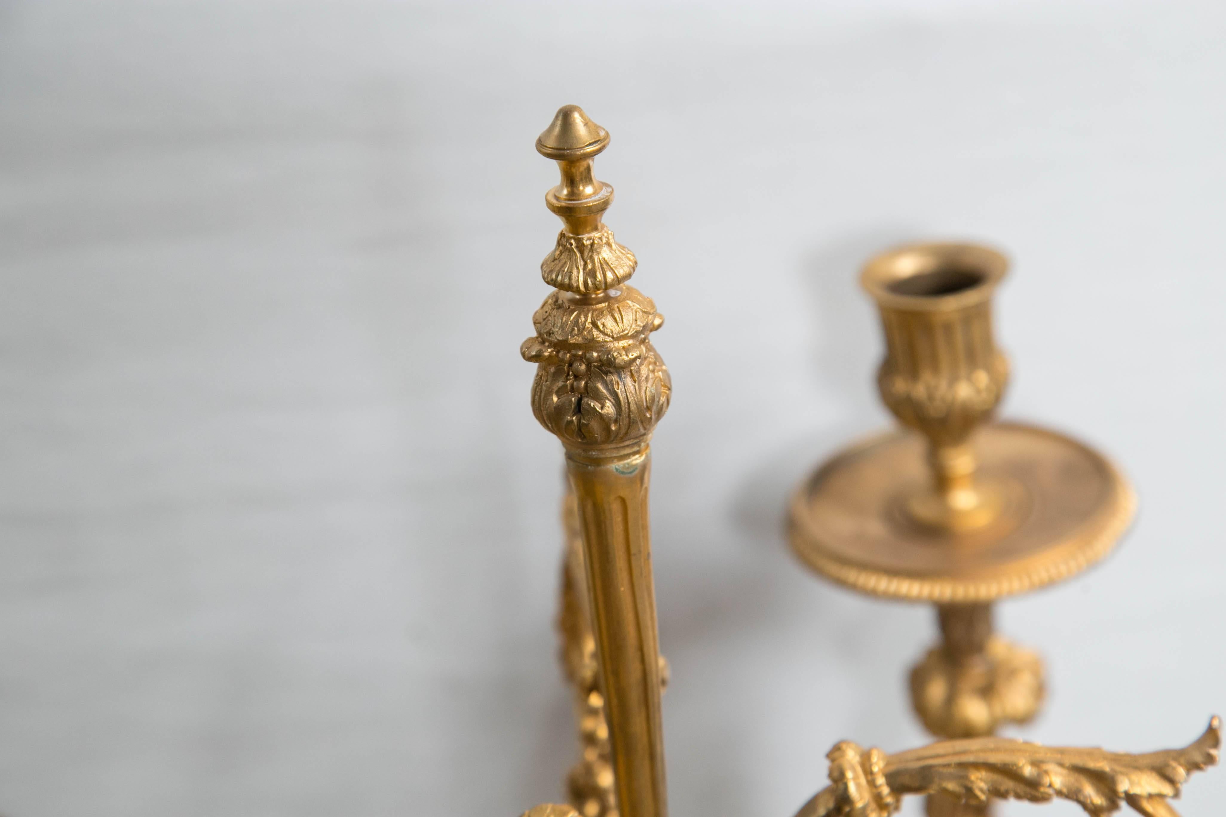 Pair of Gilt Bronze and Marble Three-Light Candelabra For Sale 2