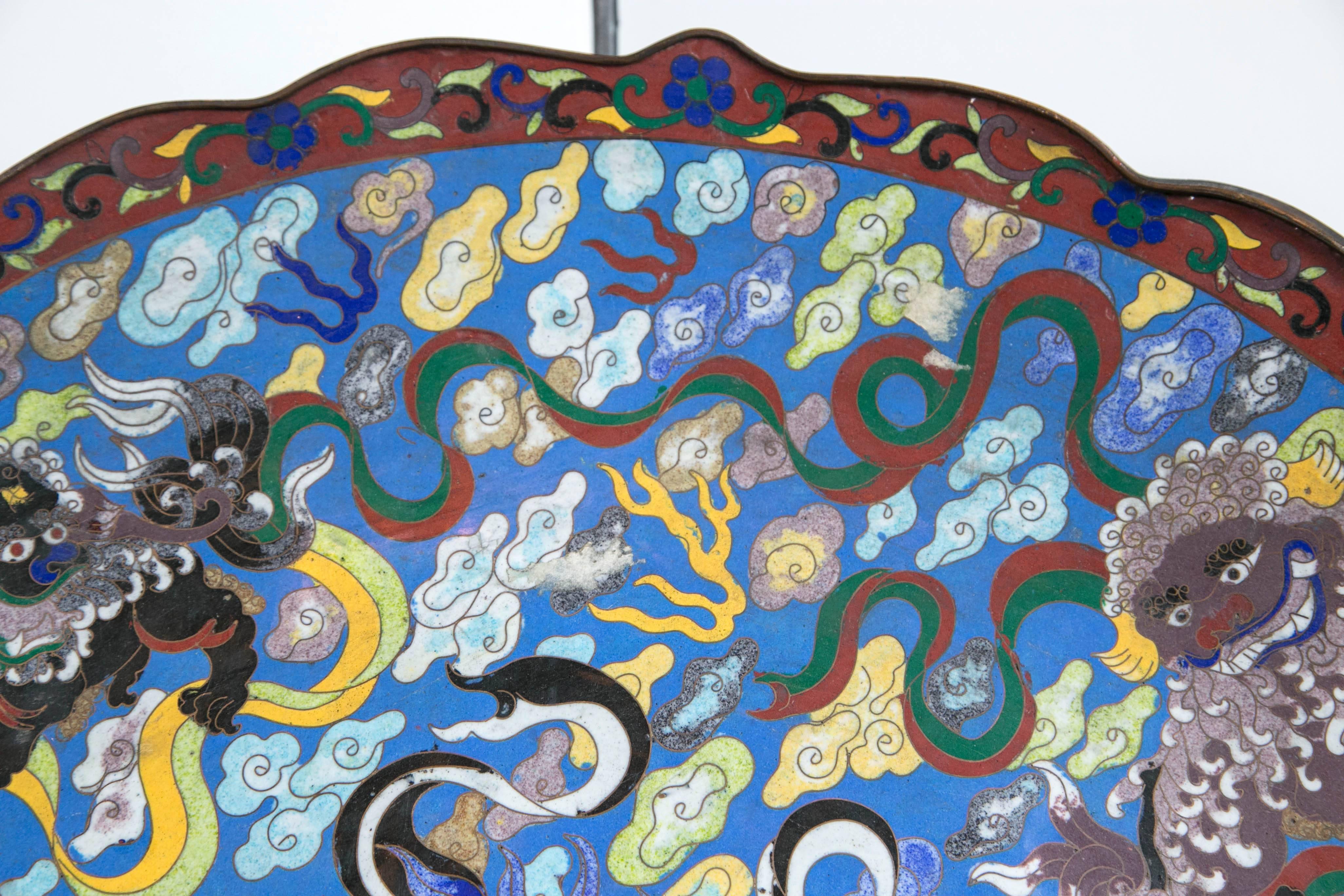 Enameled Large Chinese  Style Cloissonie Charger For Sale