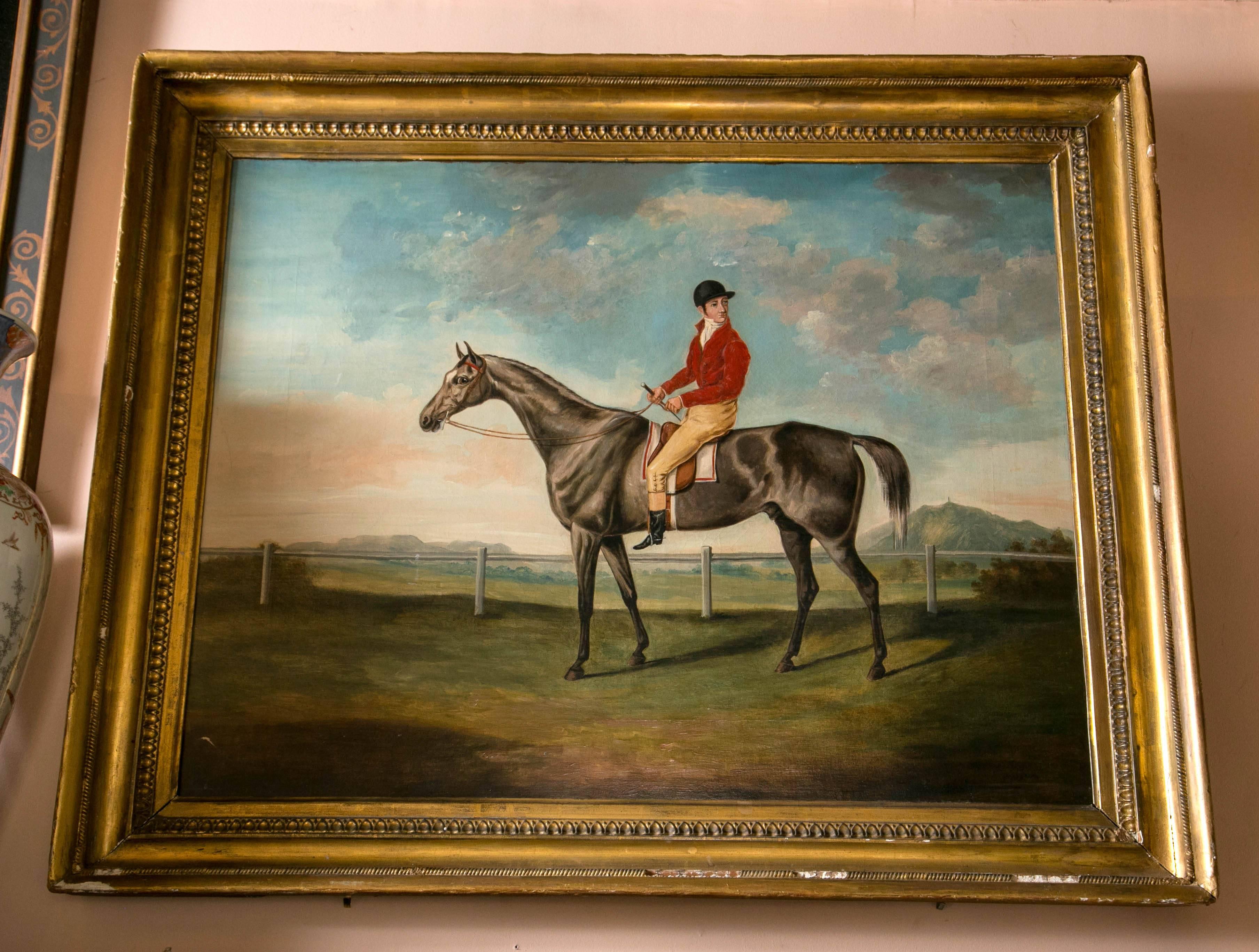 British 19th Century Horse and Jockey Oil on Canvas