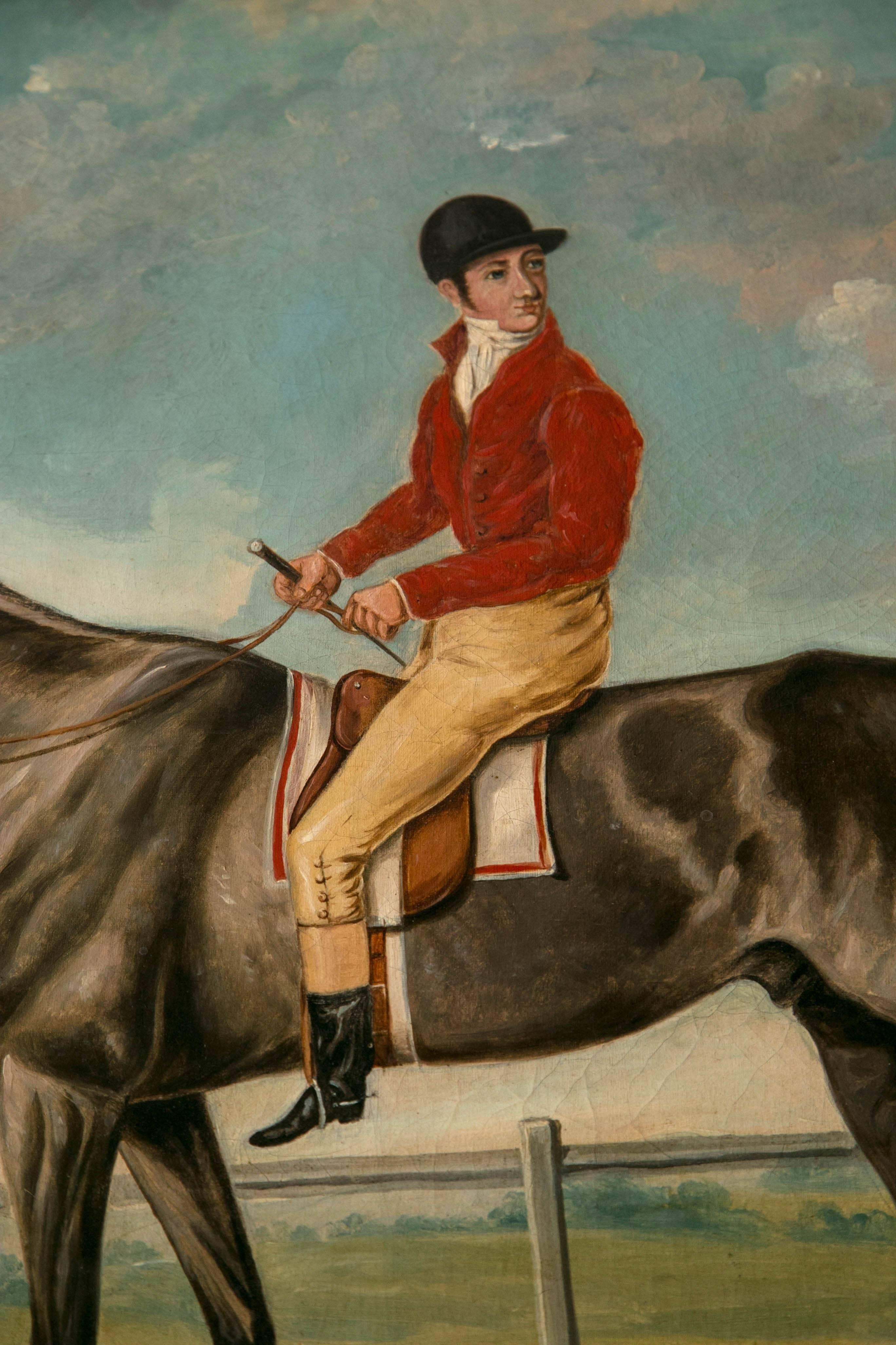 19th Century Horse and Jockey Oil on Canvas In Excellent Condition In Woodbury, CT