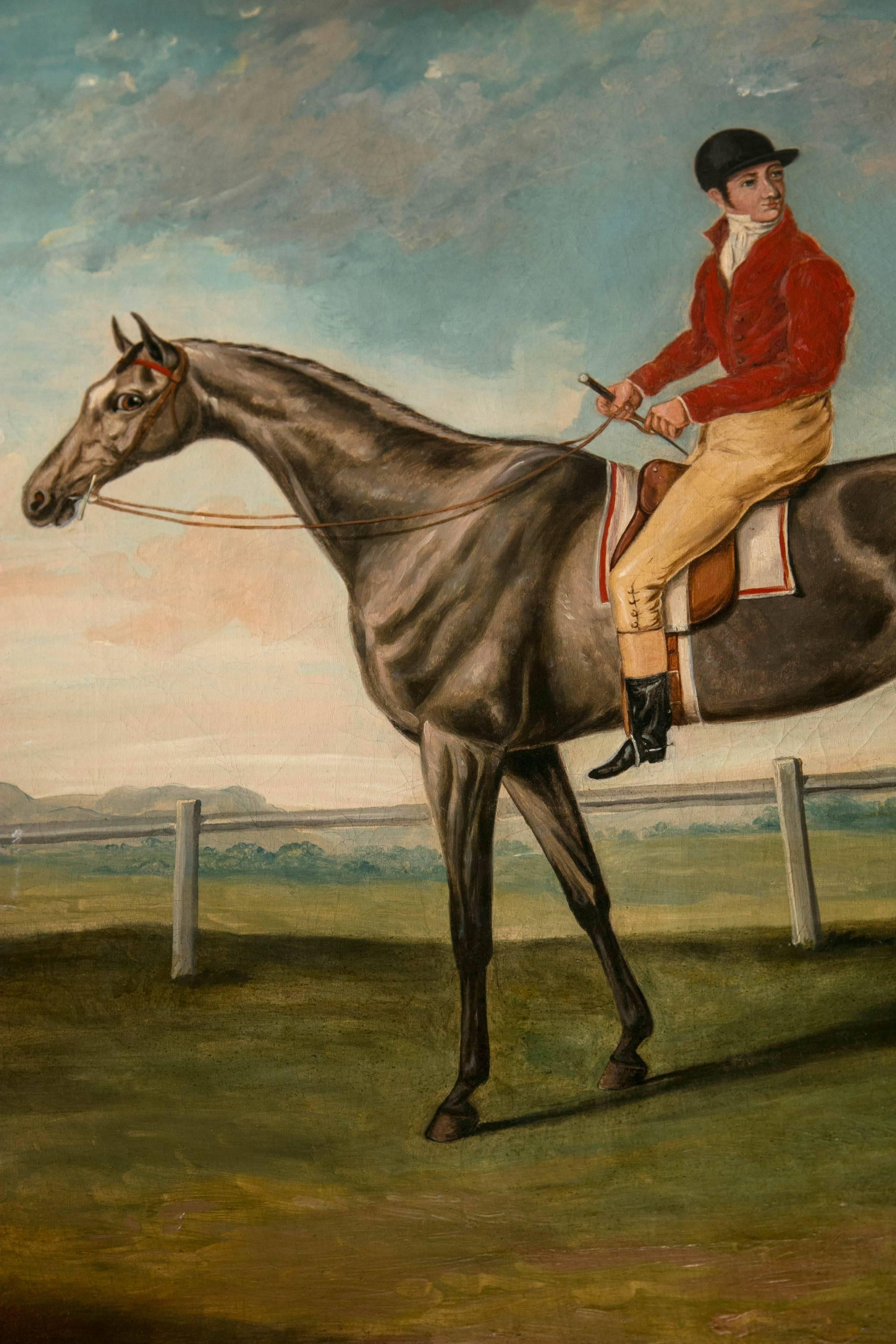 19th Century Horse and Jockey Oil on Canvas 2