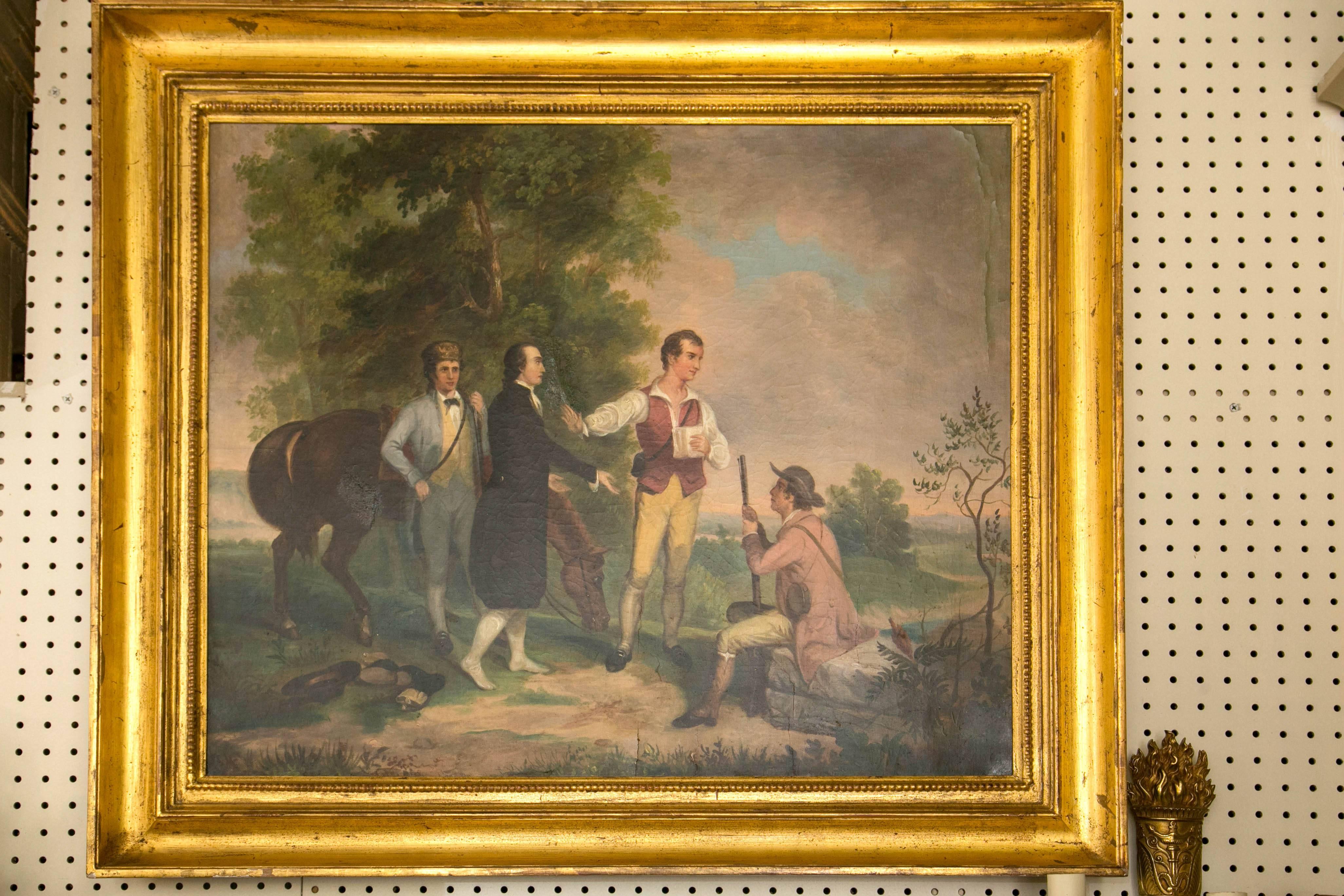 After Asher Brown Durand (1796-1886), a later copy of the original, painted in 1844. An important event in the history of the United States during the American revolution.
In a period giltwood frame.

There is damage and in need of restoration,