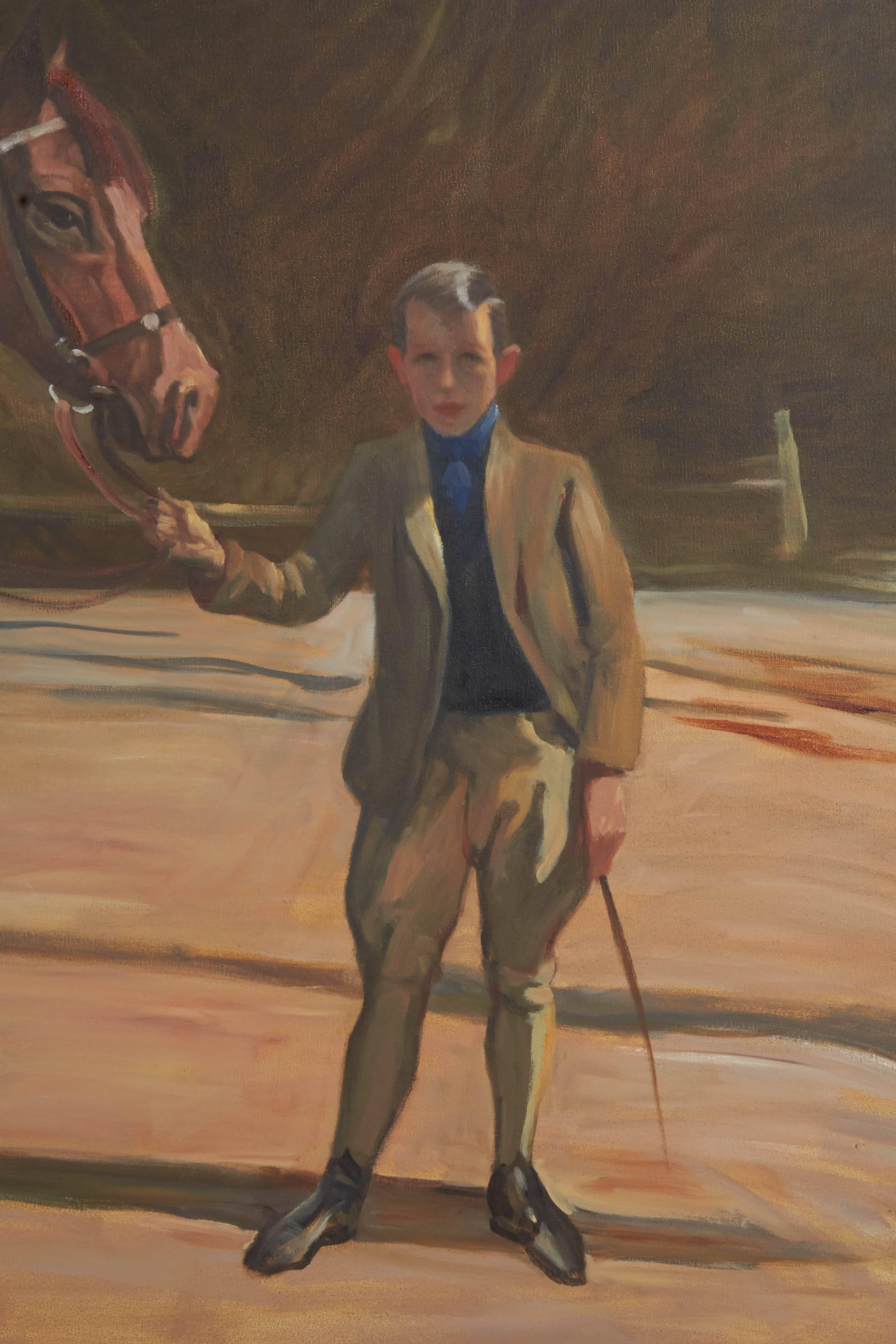 Untitled work; oil on canvas of a boy with a horse. Framed in gold color frame.

Not available for sale or to ship in the state of California.