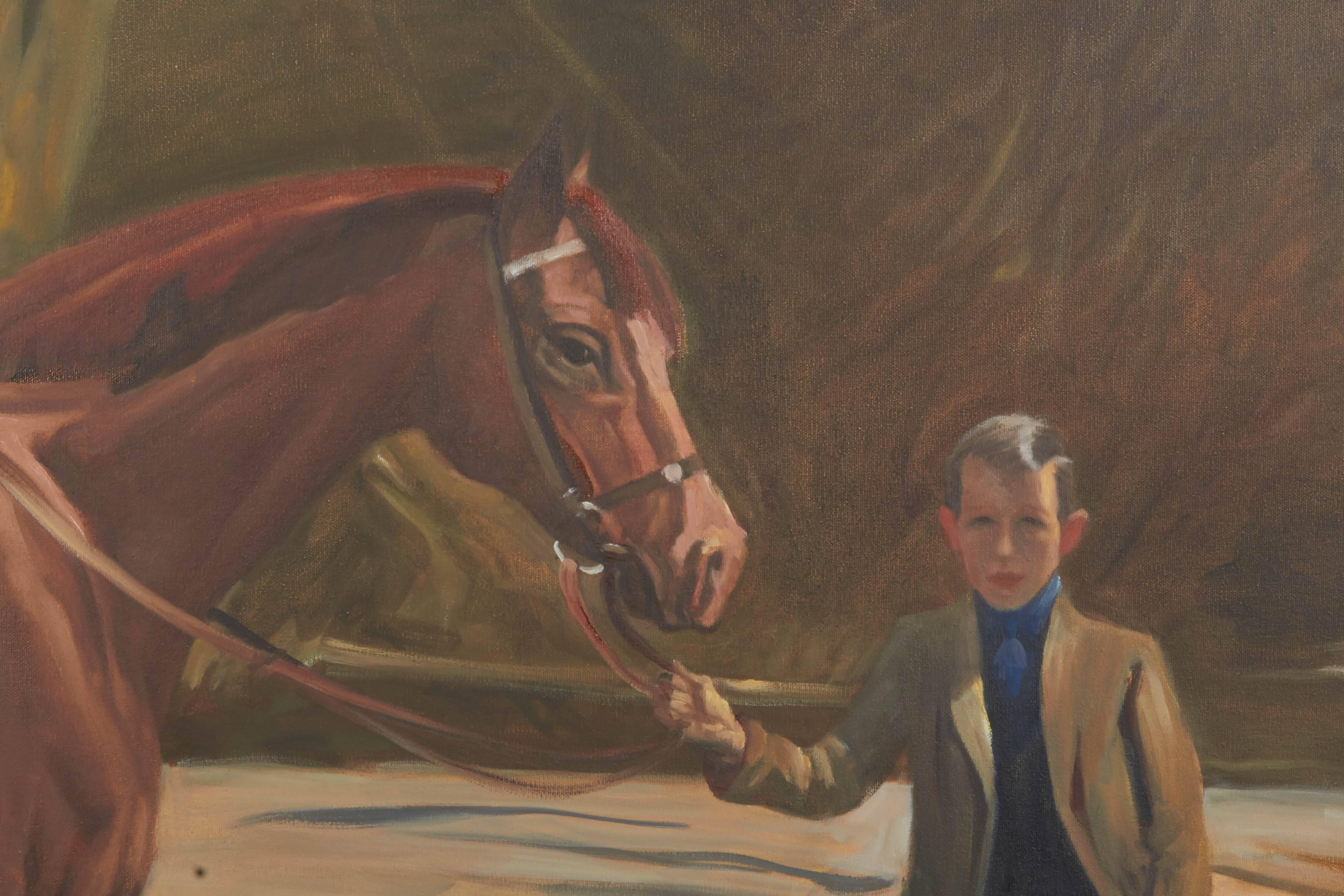 Unknown Oil on Canvas of Boy with Horse