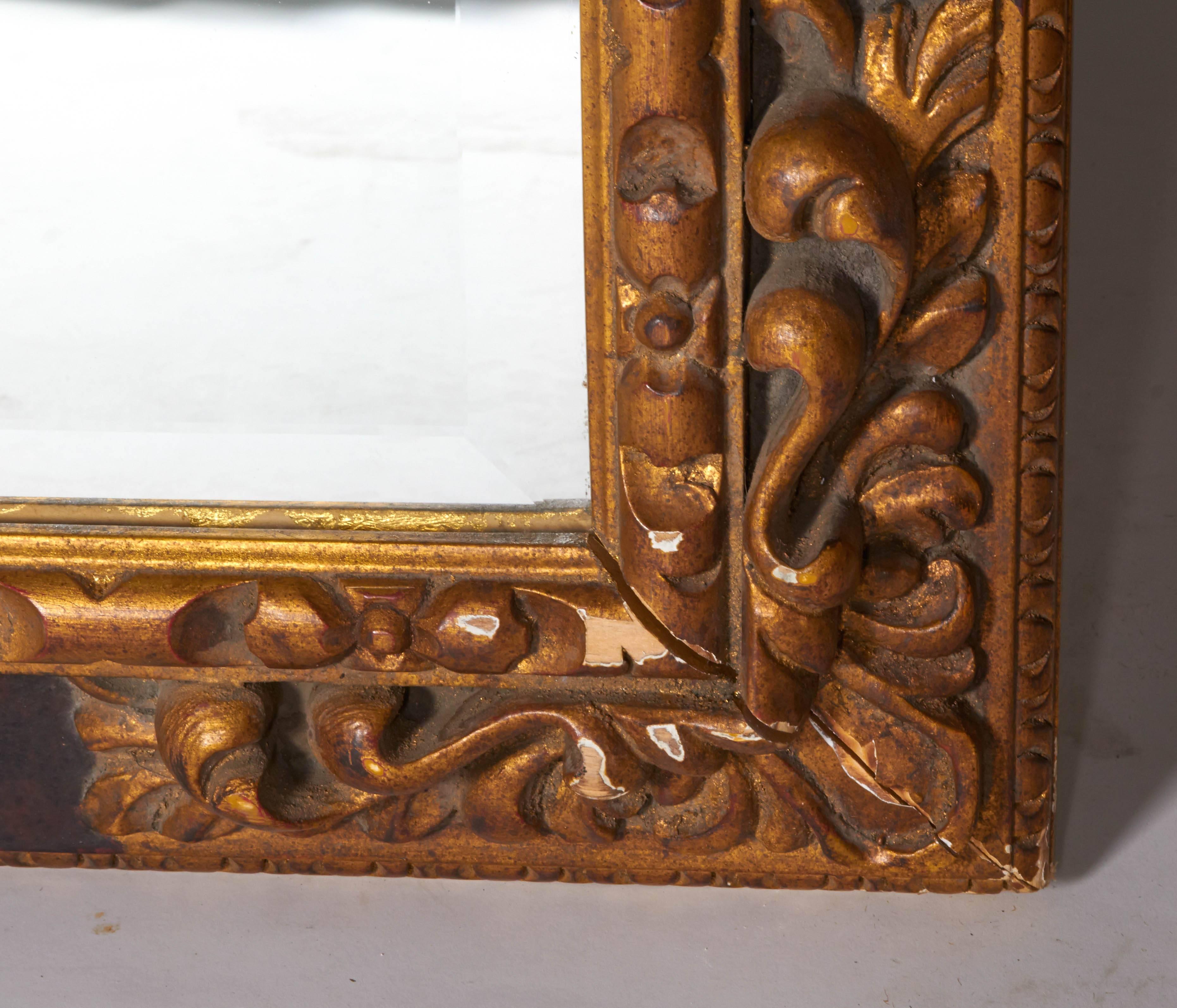 Unknown 20th Century Antique Ornate Wood Frame Wall Mirror For Sale