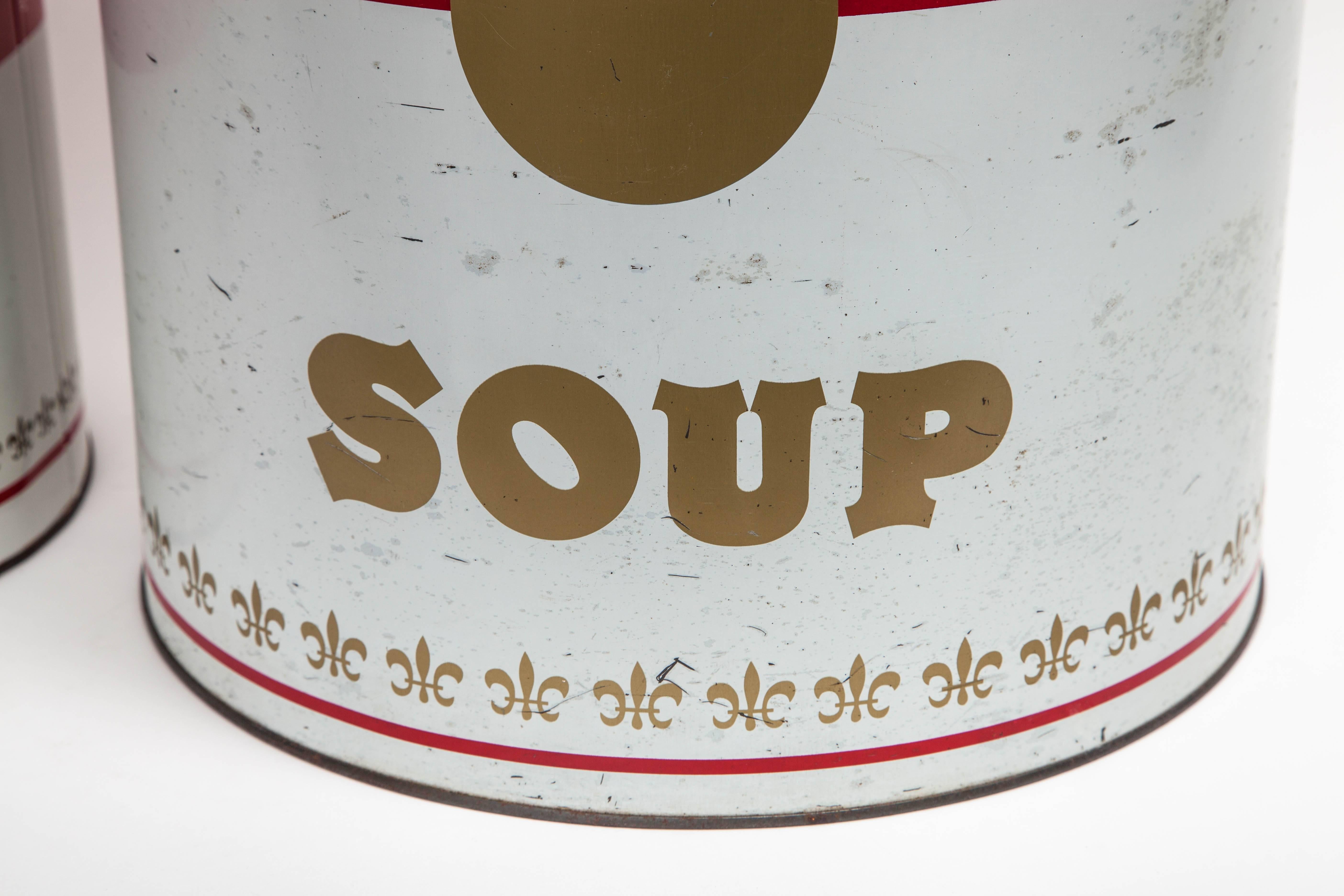 Andy Warhol (after) Pop Art Campbell's Soup cans, USA, 1960s. Two pop art after Andy Warhol 1960s store display soup cans manufactured by Plasticonvertible Corporation of Bedford, Massachusetts. Measures: Larger is 16.25'' high x 13