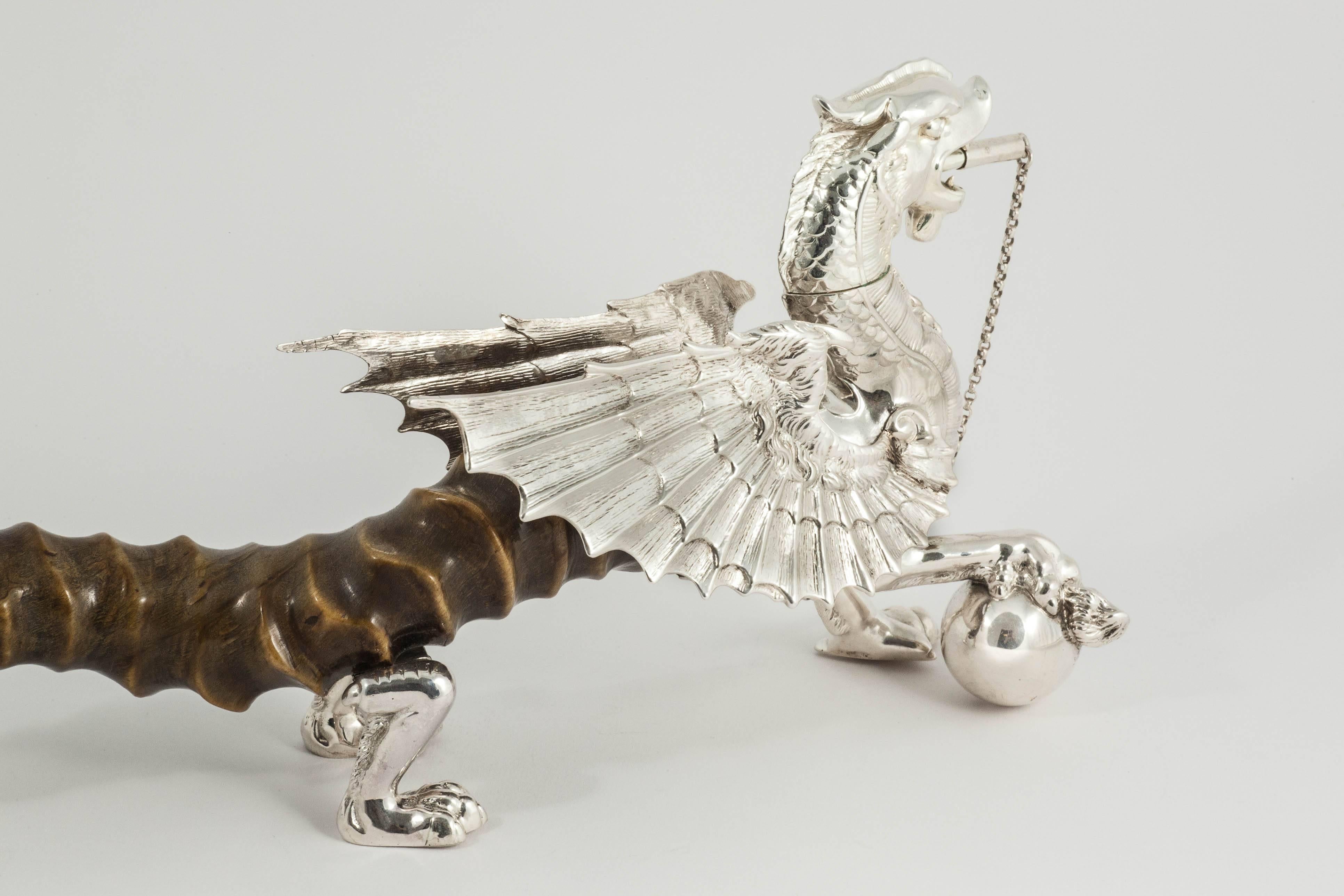 Victorian Silver Dragon Cigar Lighter In Excellent Condition For Sale In London, GB