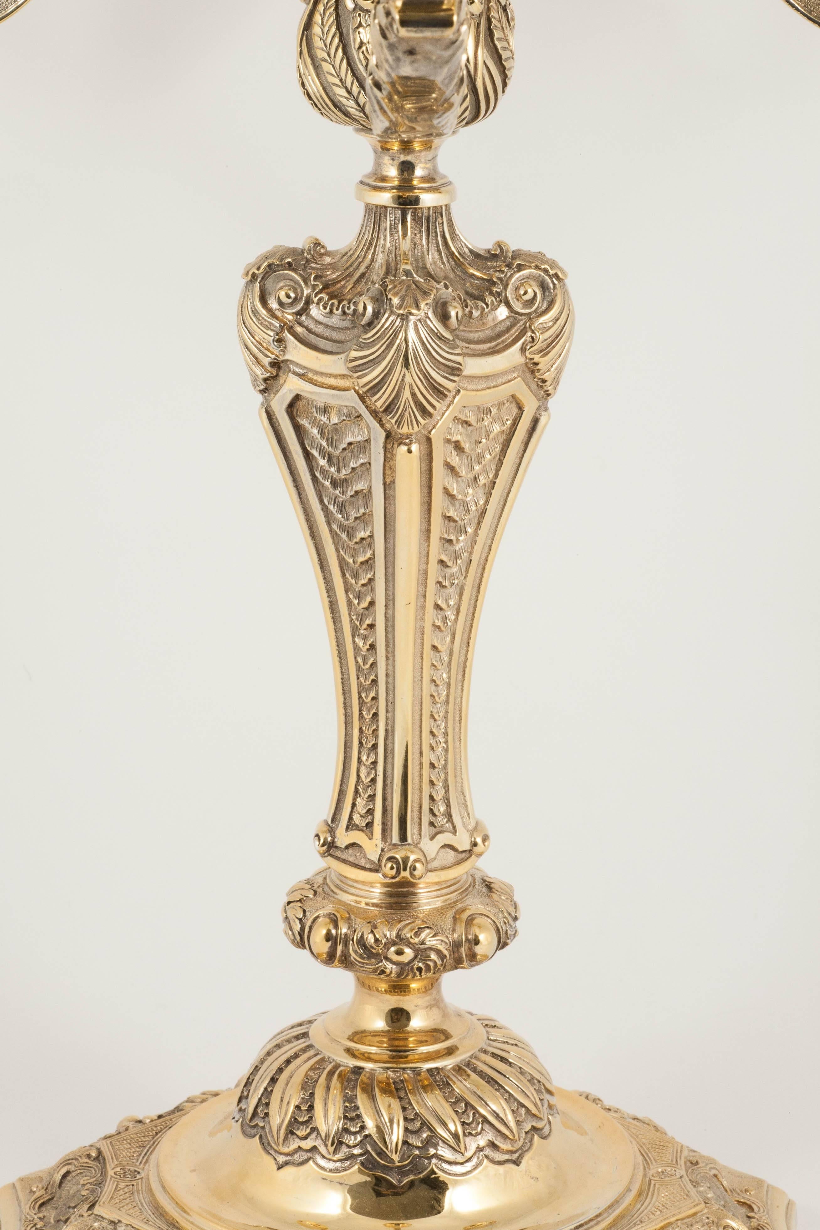 20th Century Silver-gilt 5-light candelabrum For Sale