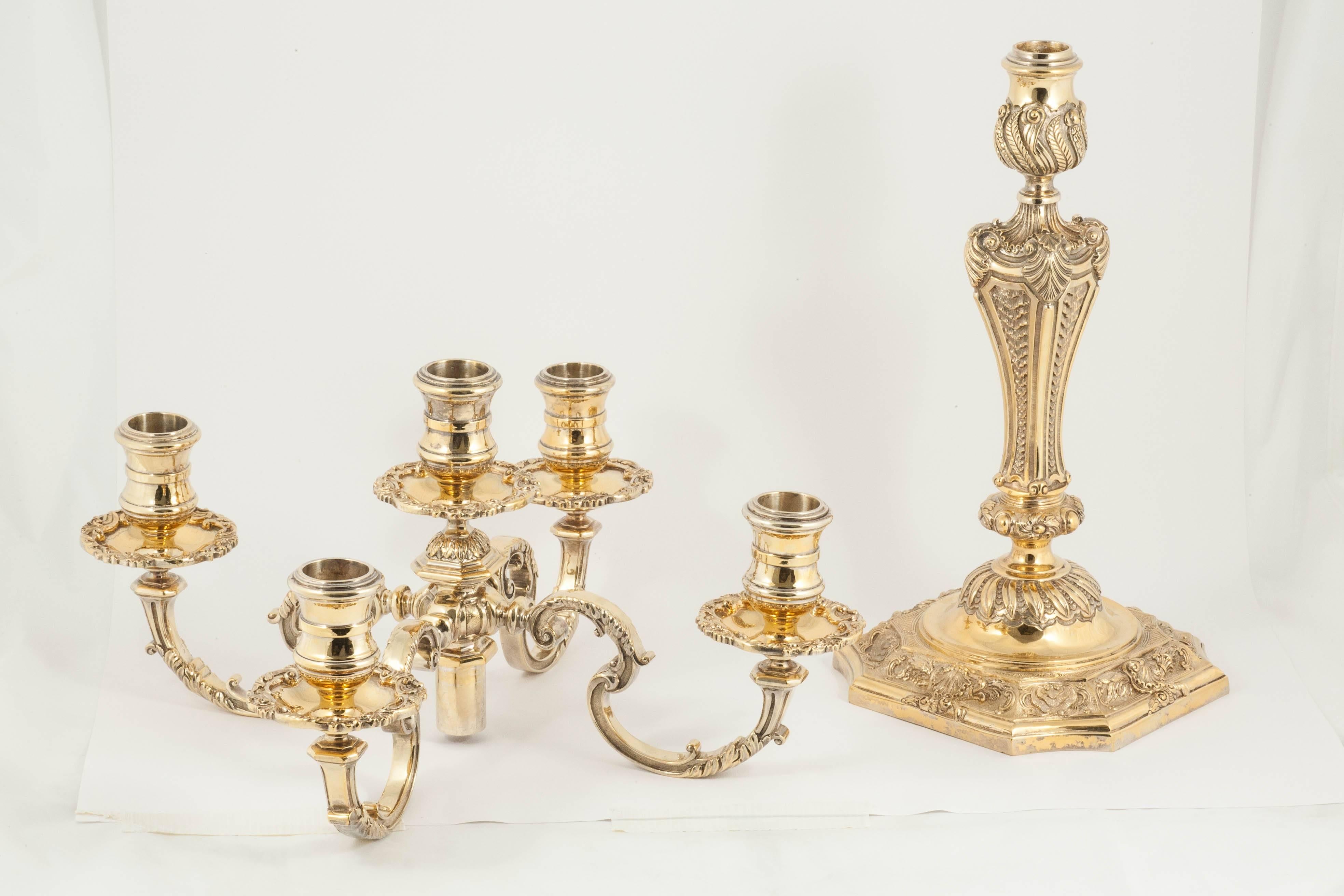 Sterling Silver Silver-gilt 5-light candelabrum For Sale