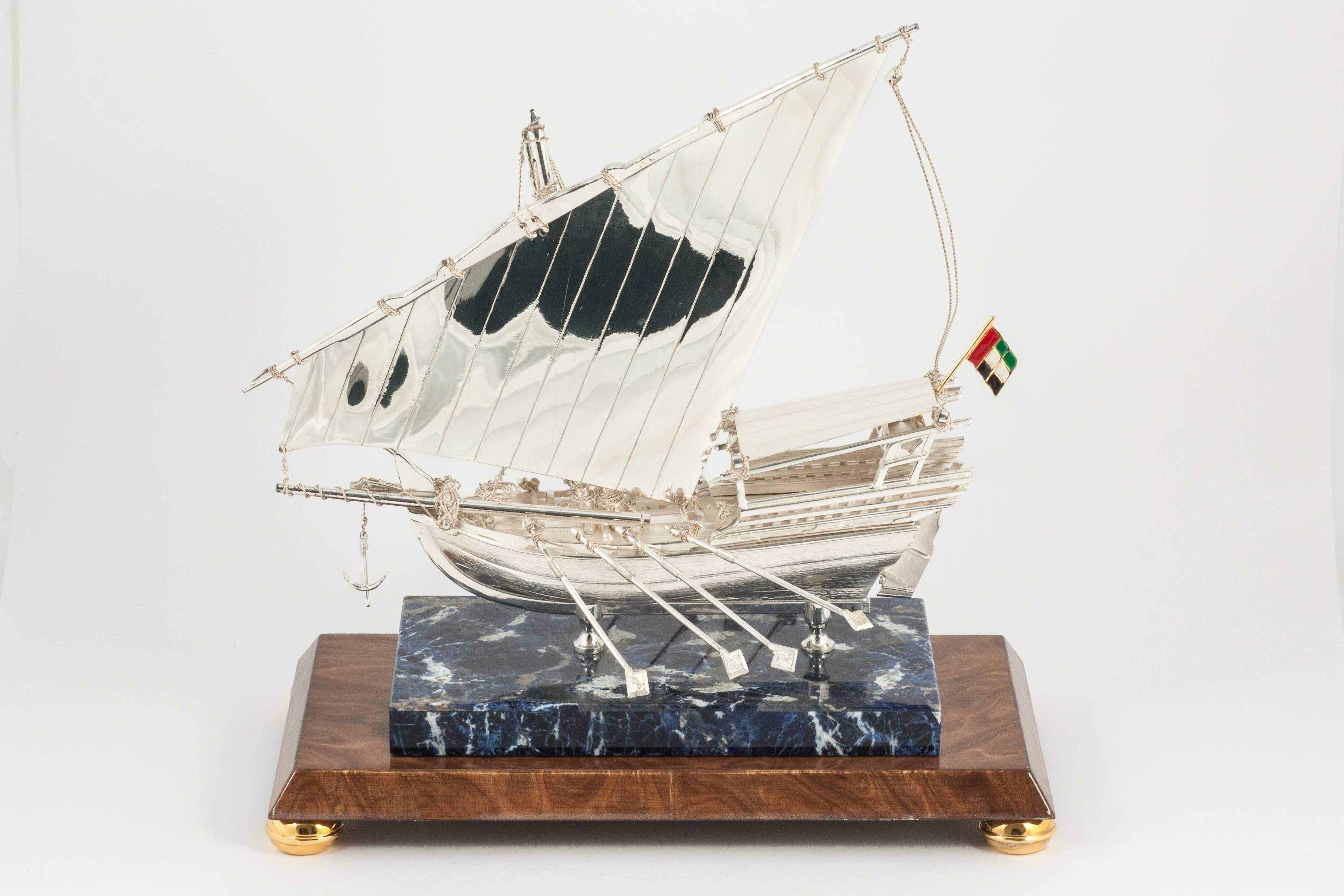 20th Century Sterling Silver Model of a Dhow