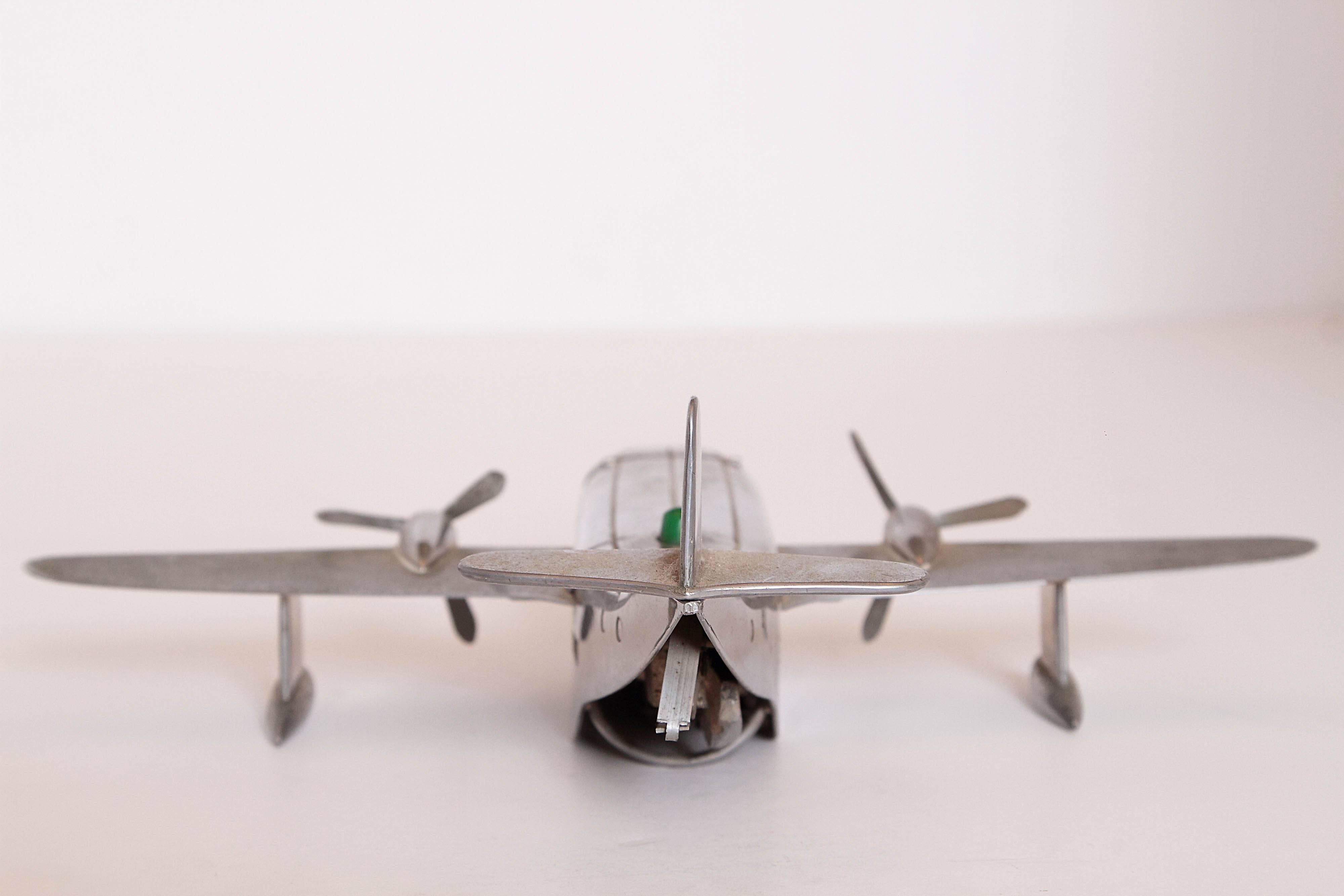 Chrome Machine Age Art Deco Pontoon Seaplane Airplane Cigarette Ejector Smokerama