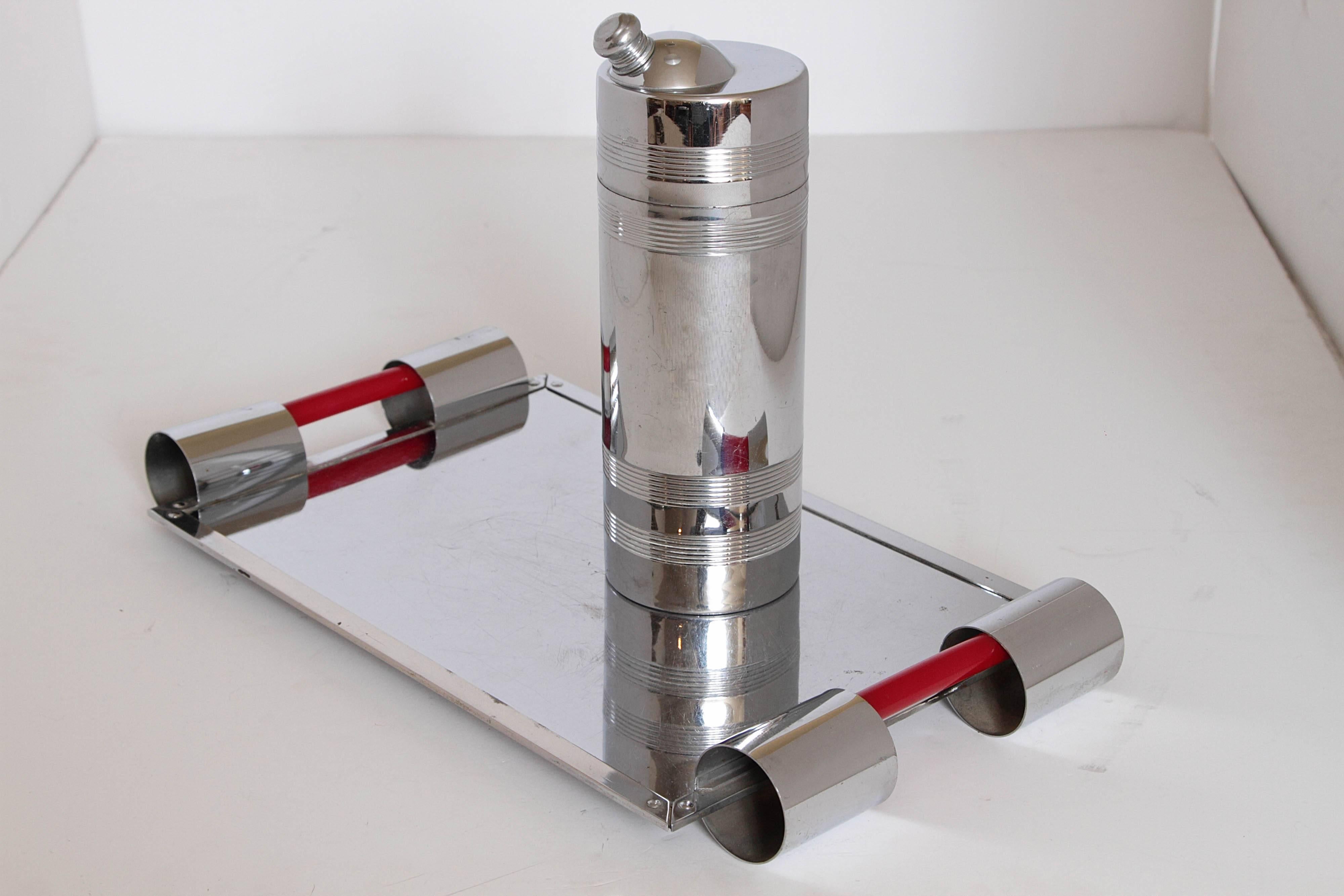 Alfons Bach Cocktail Shaker and Tray for Keystone Silver