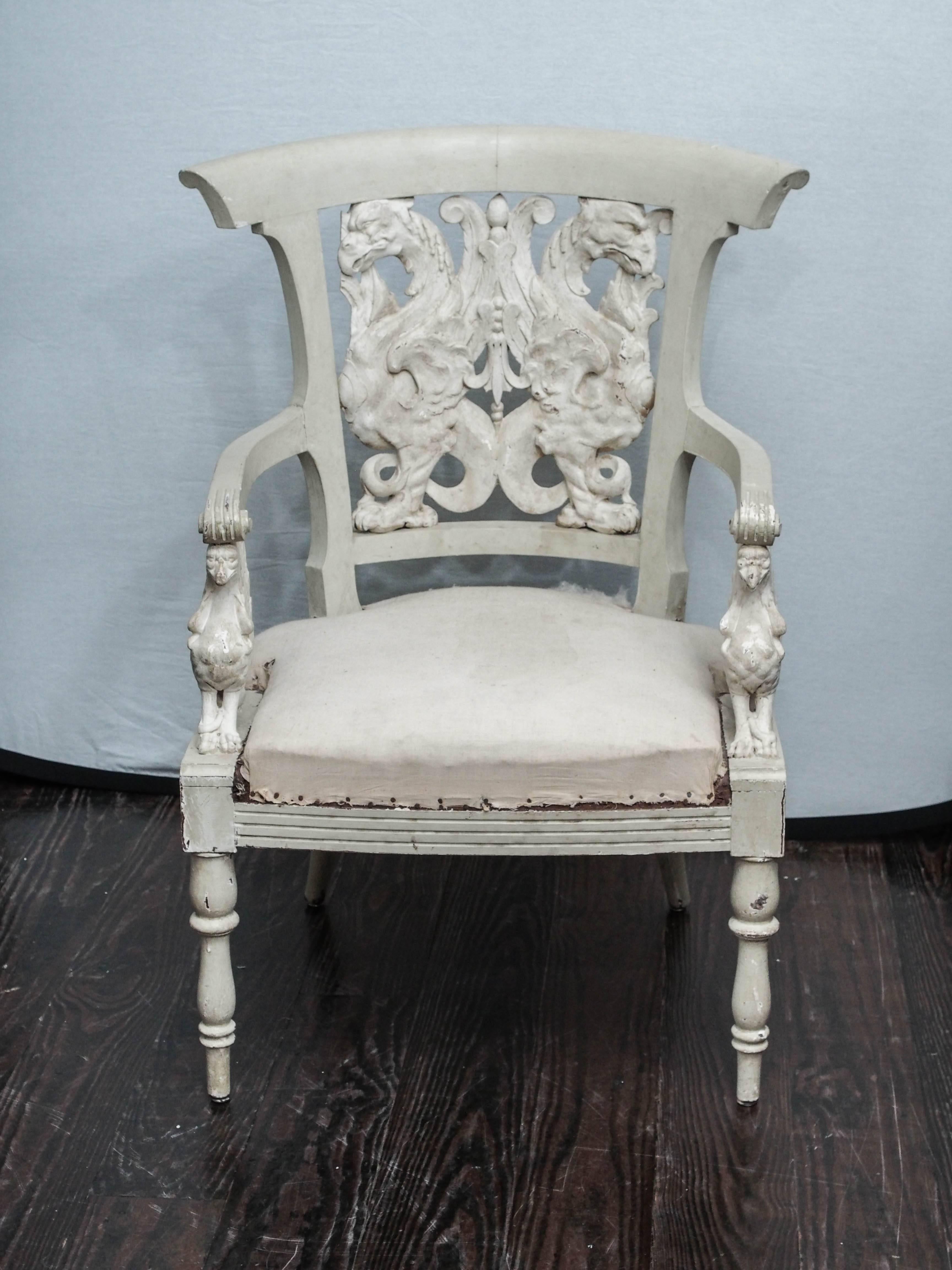 European Pair of Austrian Empire late 18th Century Painted Arm Chairs For Sale