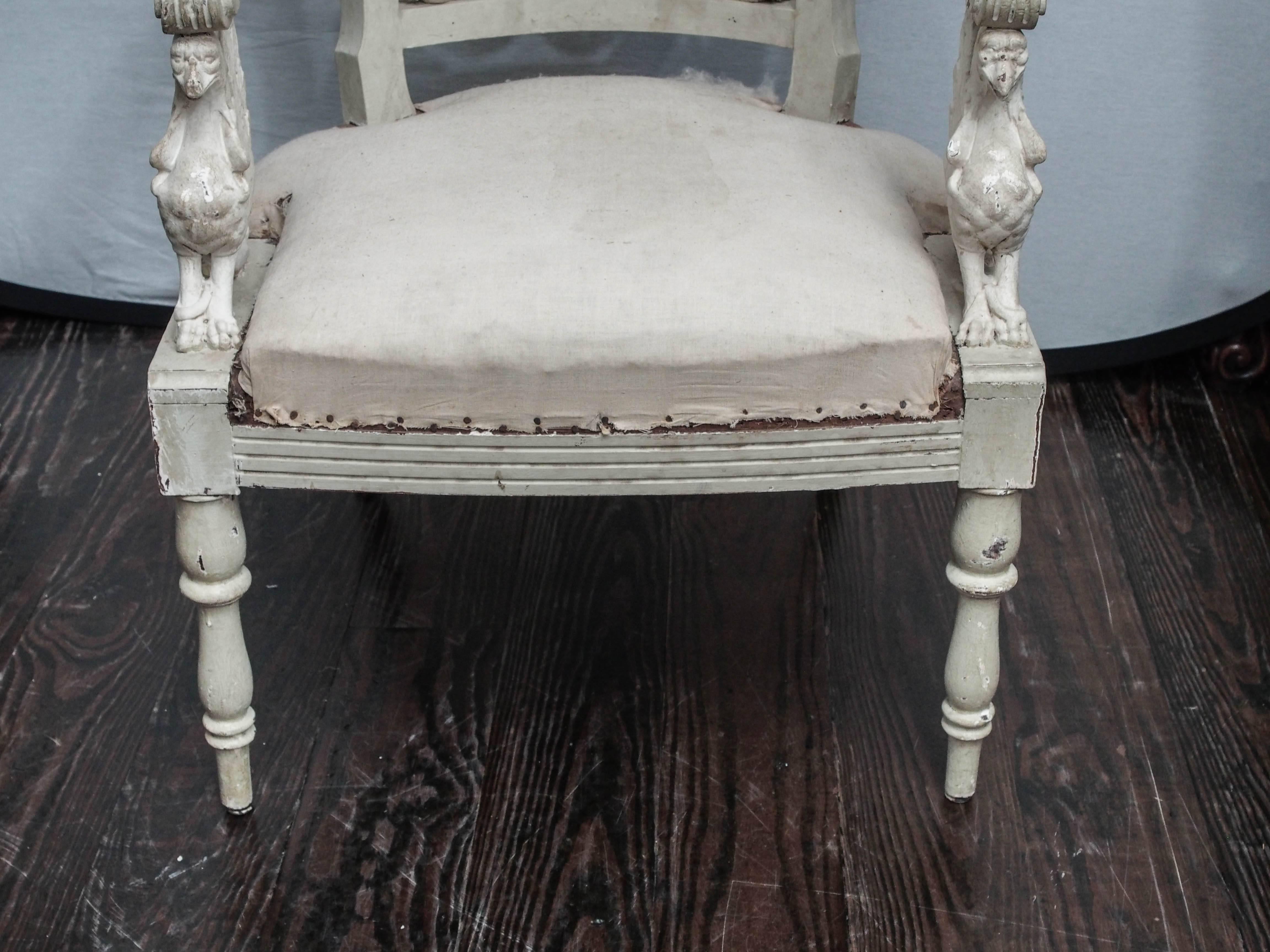 Wood Pair of Austrian Empire late 18th Century Painted Arm Chairs For Sale