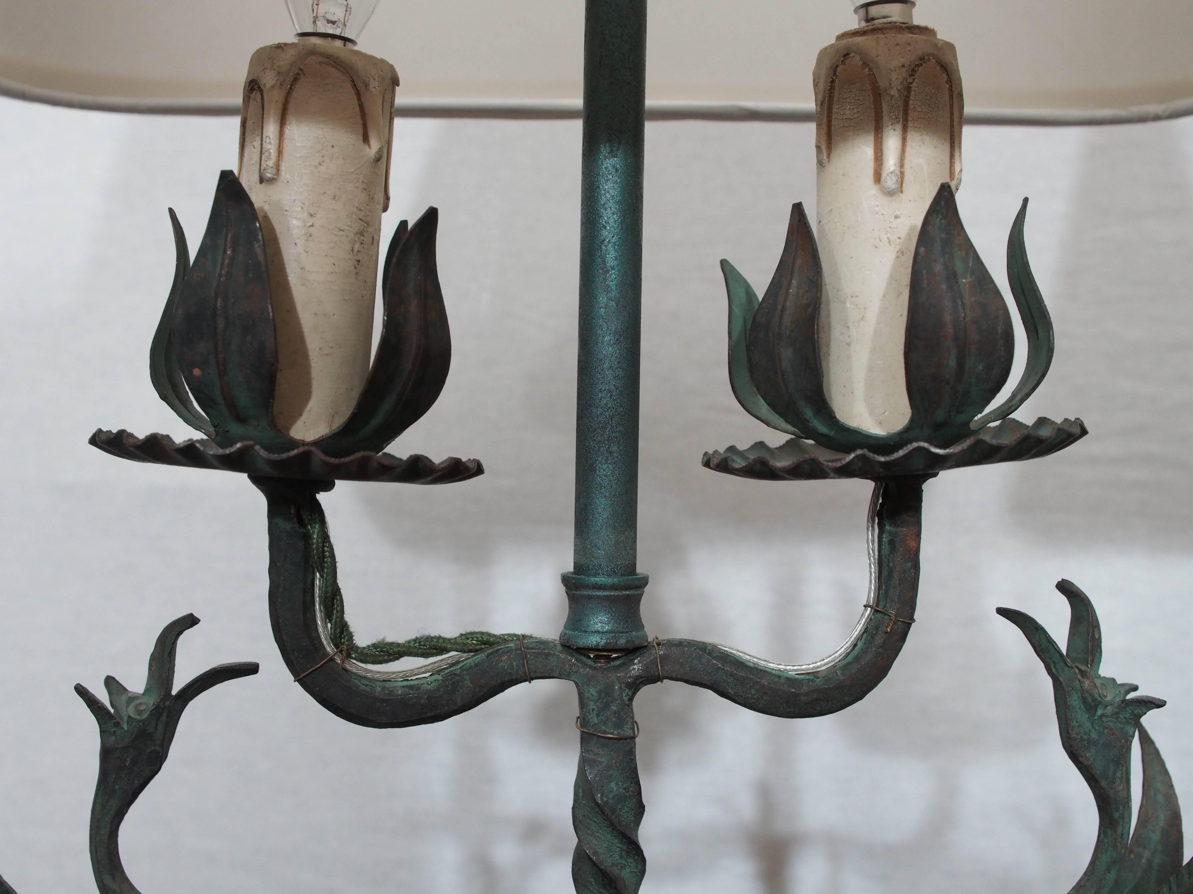 Pair of Hand-Forged Iron Lamps Attributed to Zadounaïsky In Excellent Condition In New Orleans, LA