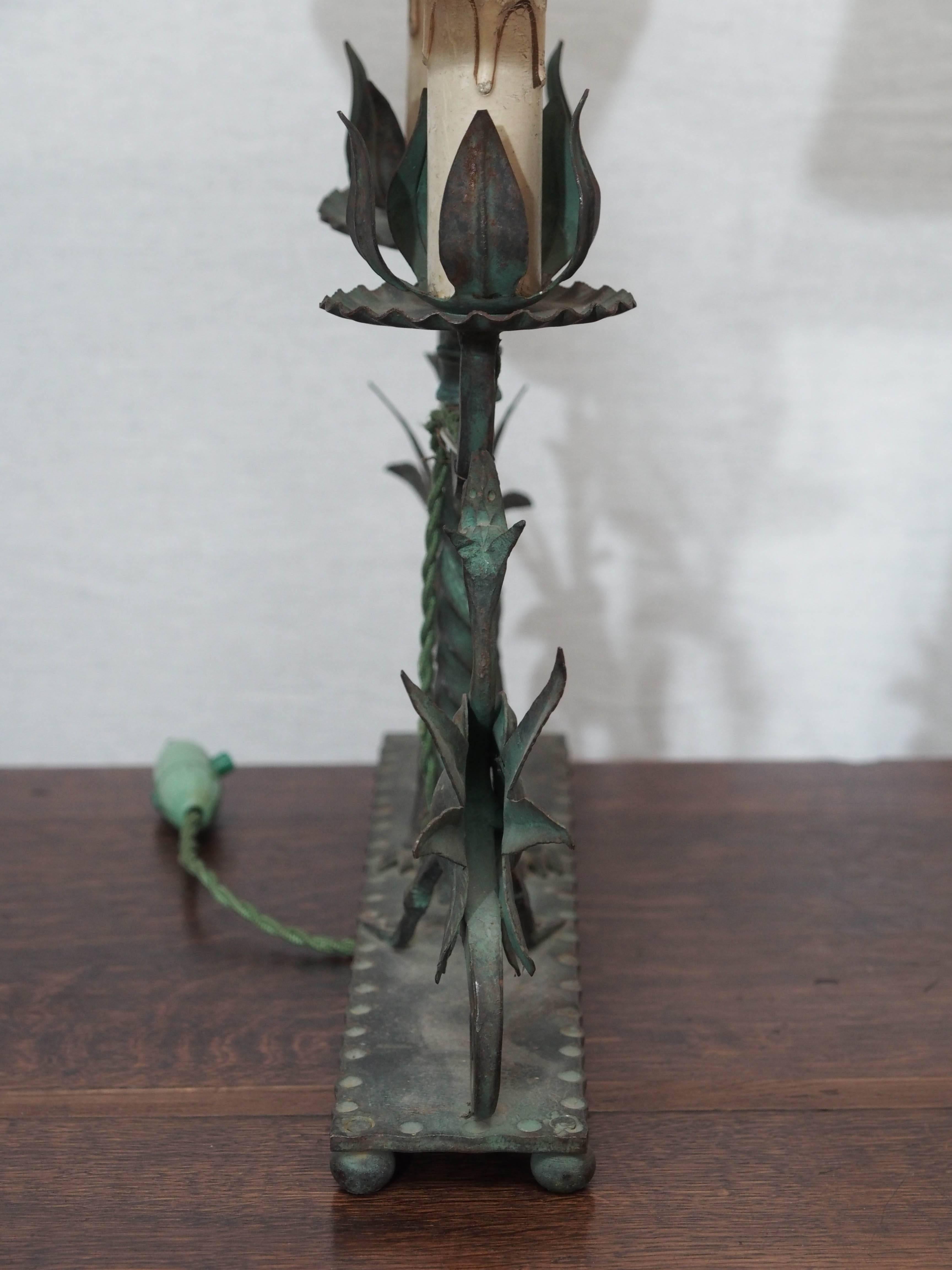 Pair of Hand-Forged Iron Lamps Attributed to Zadounaïsky 1