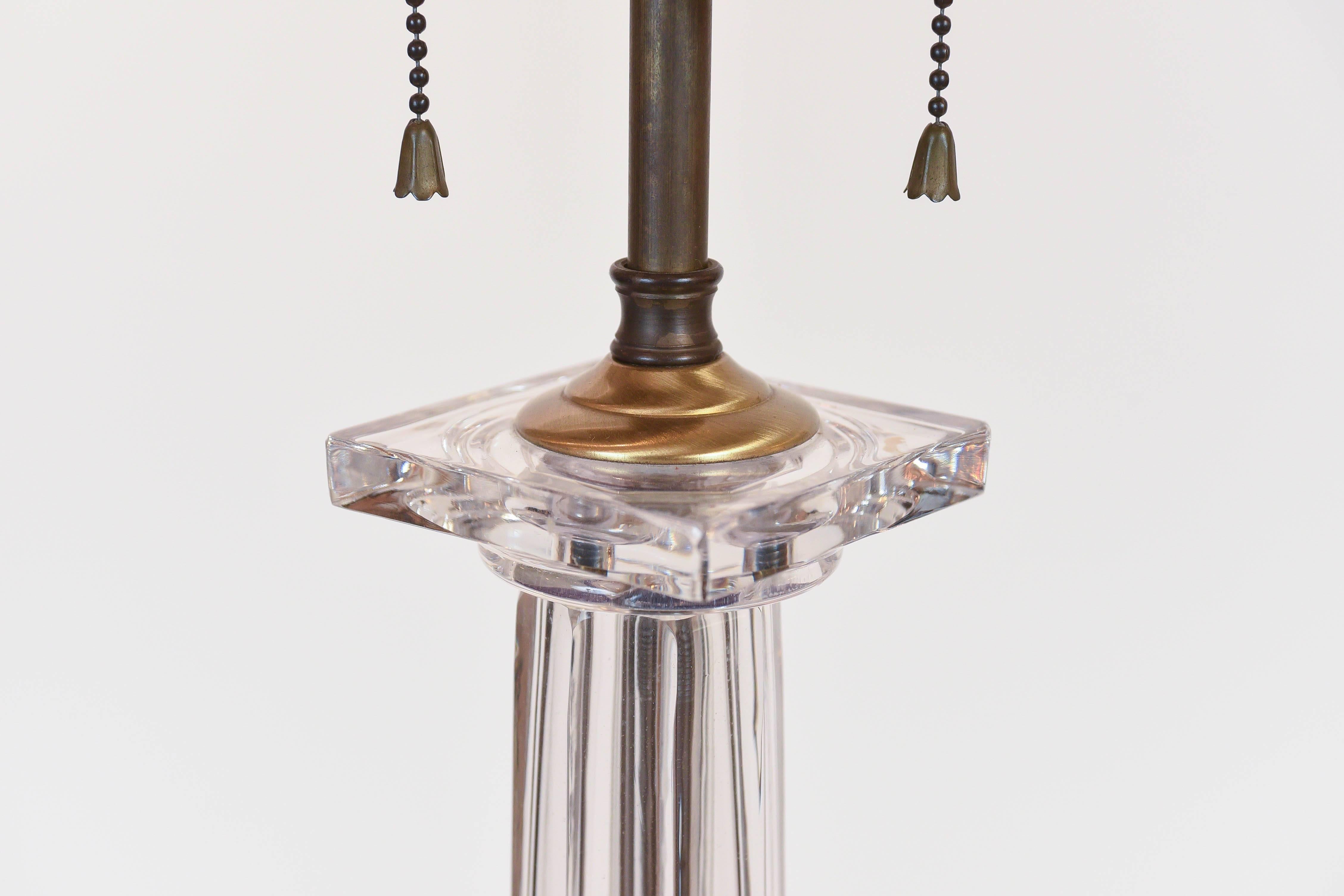 Molded Pair of Glass and Brass Column Lamps by Chapman Lamp Co. USA
