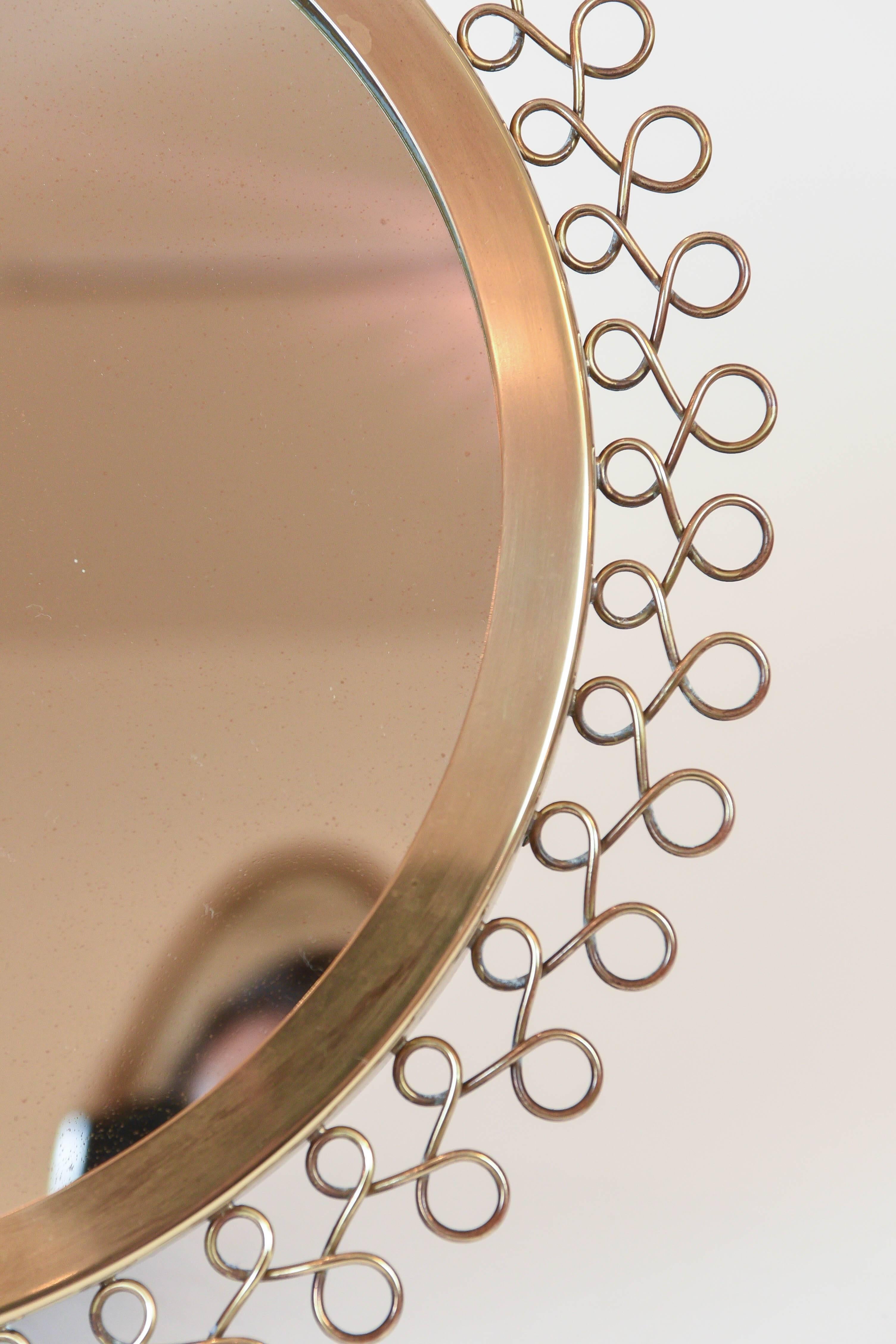 Polished Brass Framed Mirror Attributed to Nordiska Kompaniet Studios, Sweden