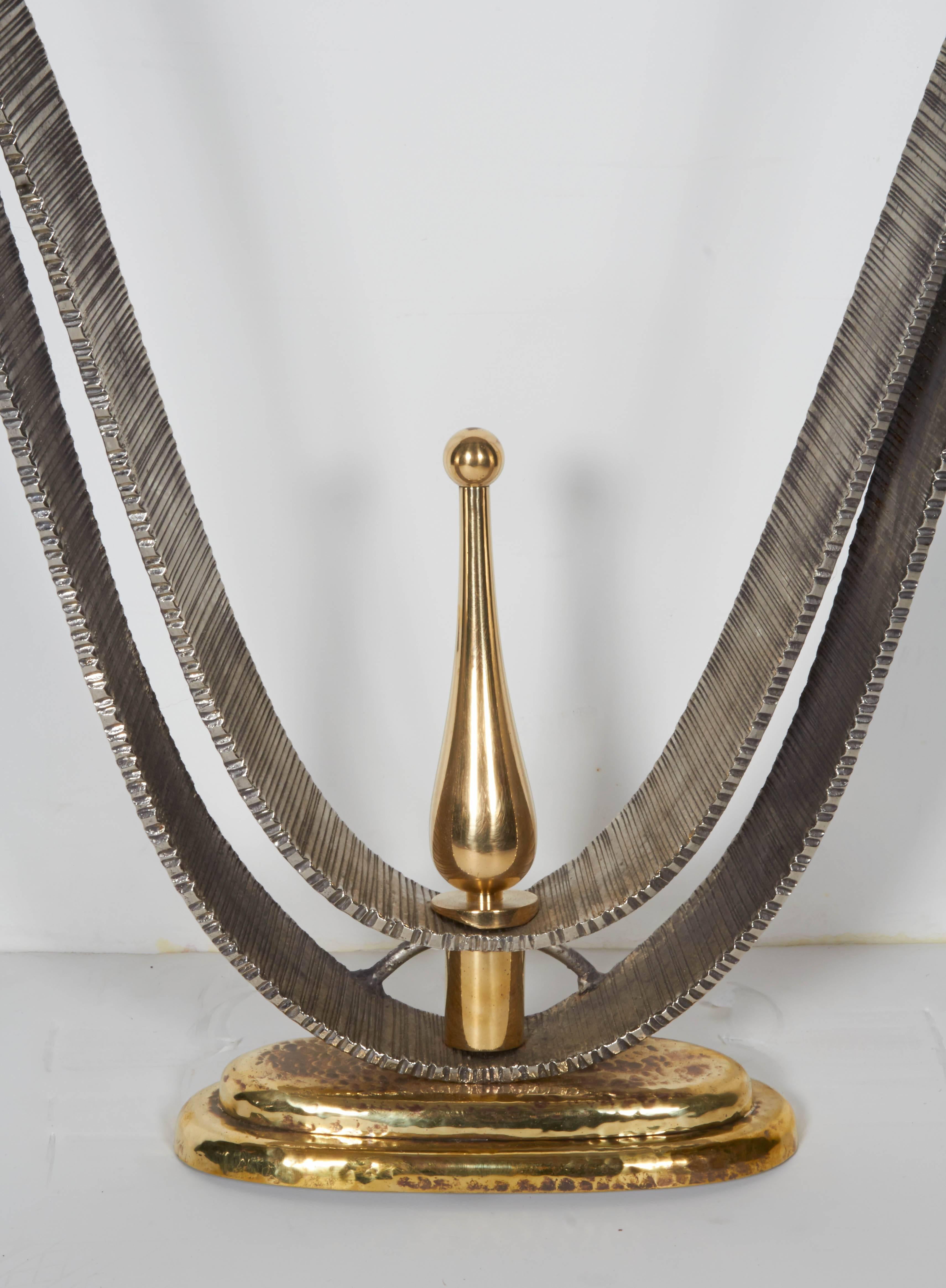 Beveled Fine French Art Deco Iron and Brass Console with Marble Top Poillerat