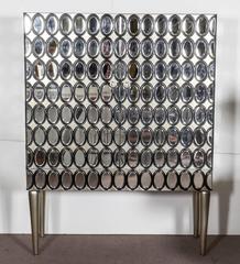 Extravagant Custom Beveled Mirror Cabinet Raised on Silver Leaf Tapered Legs