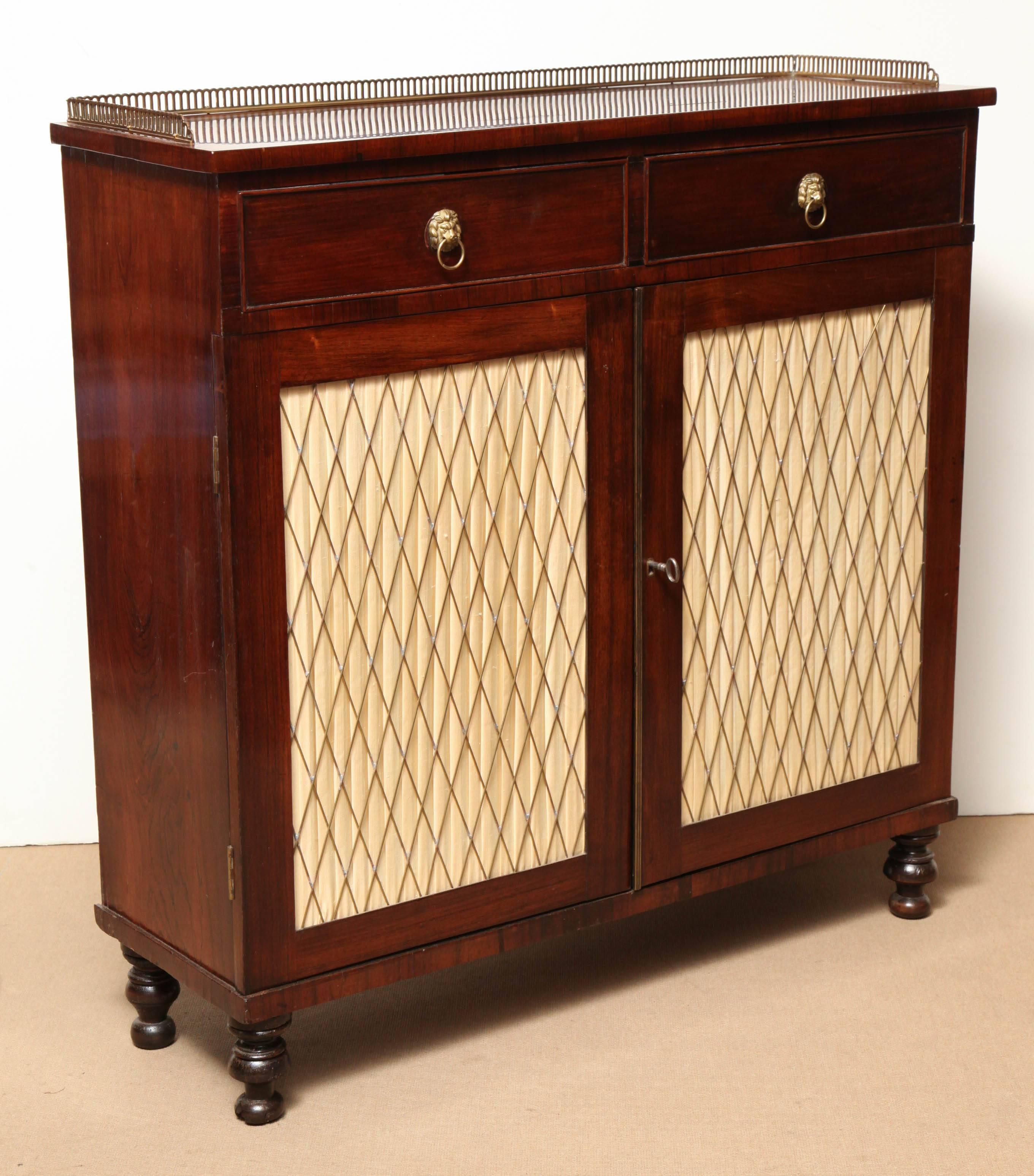 English Regency Cabinet with Two Drawers, Grill Doors and a Gallery