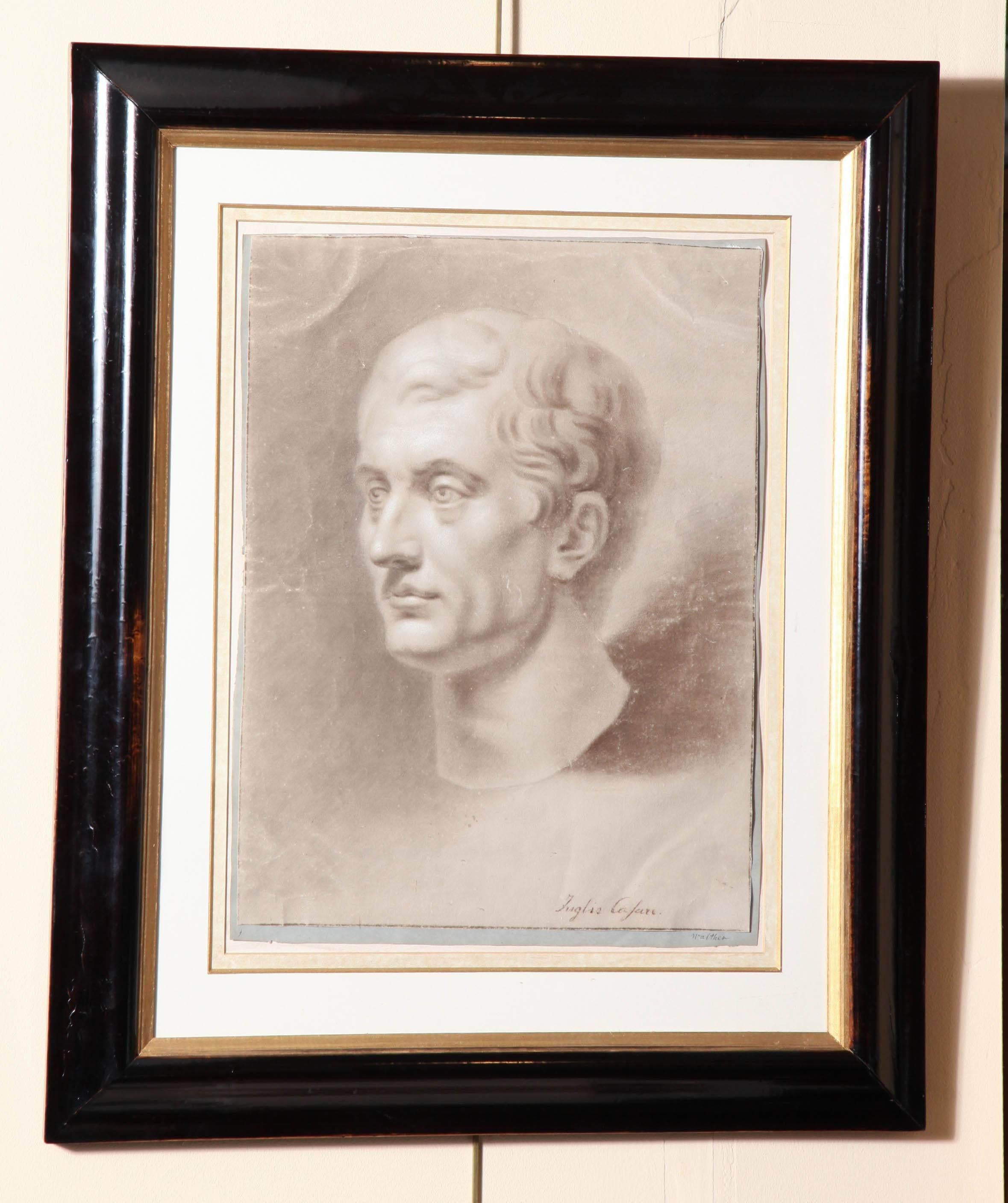 Italian Sepia Drawing of a Caesar in an Ebonized Frame For Sale