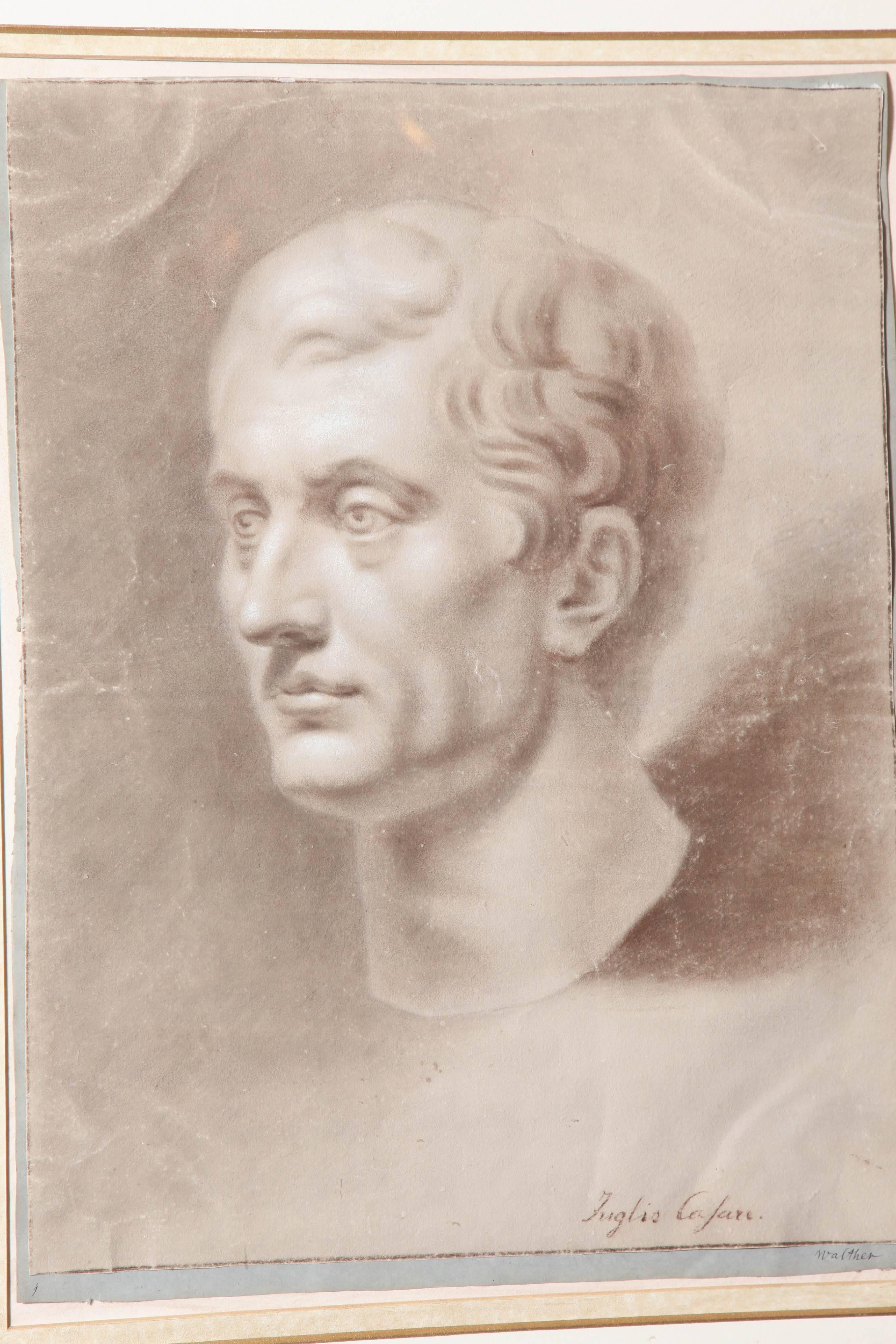 Sepia Drawing of a Caesar in an Ebonized Frame In Good Condition For Sale In New York, NY