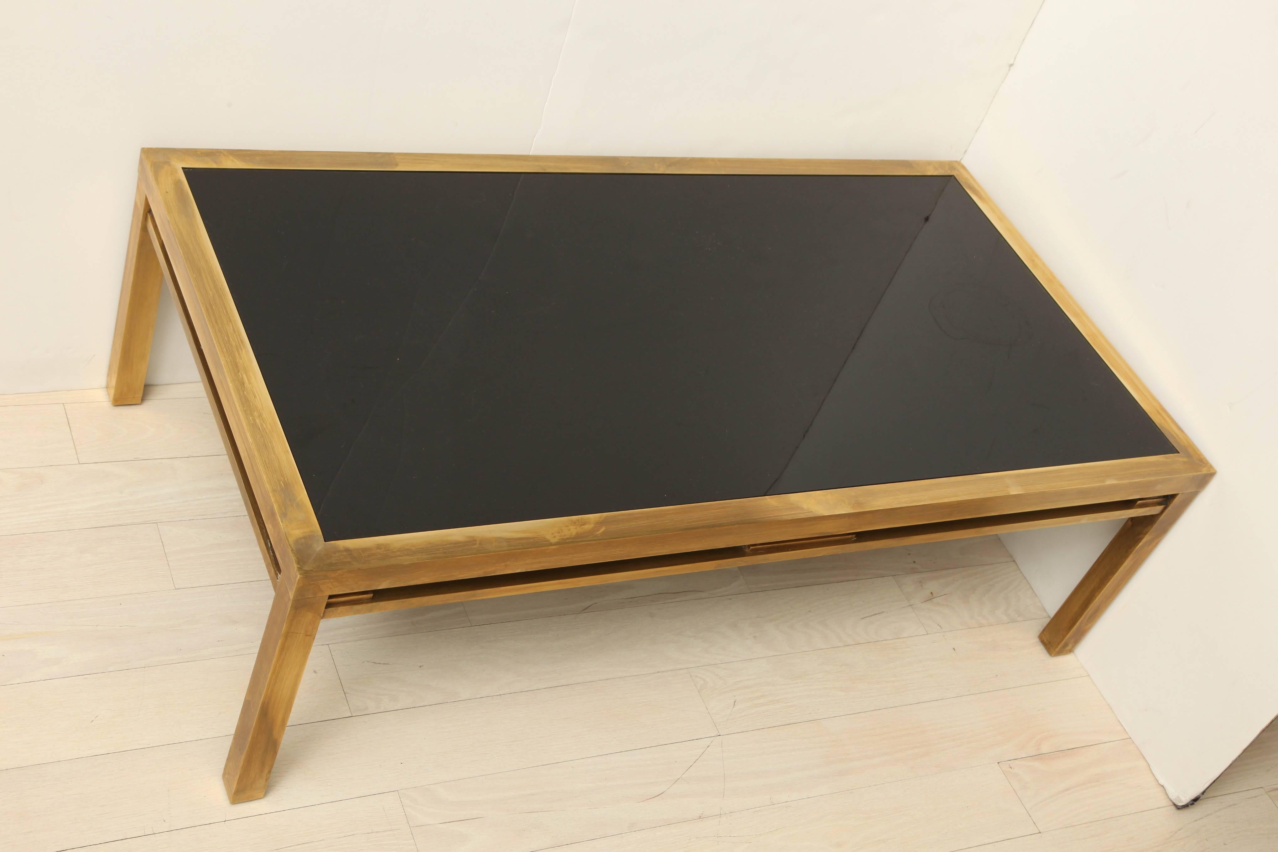 Mid-20th Century Mid-Century Modern Brass and Black Glass Coffee Table by Guy Lefevre, circa 1960