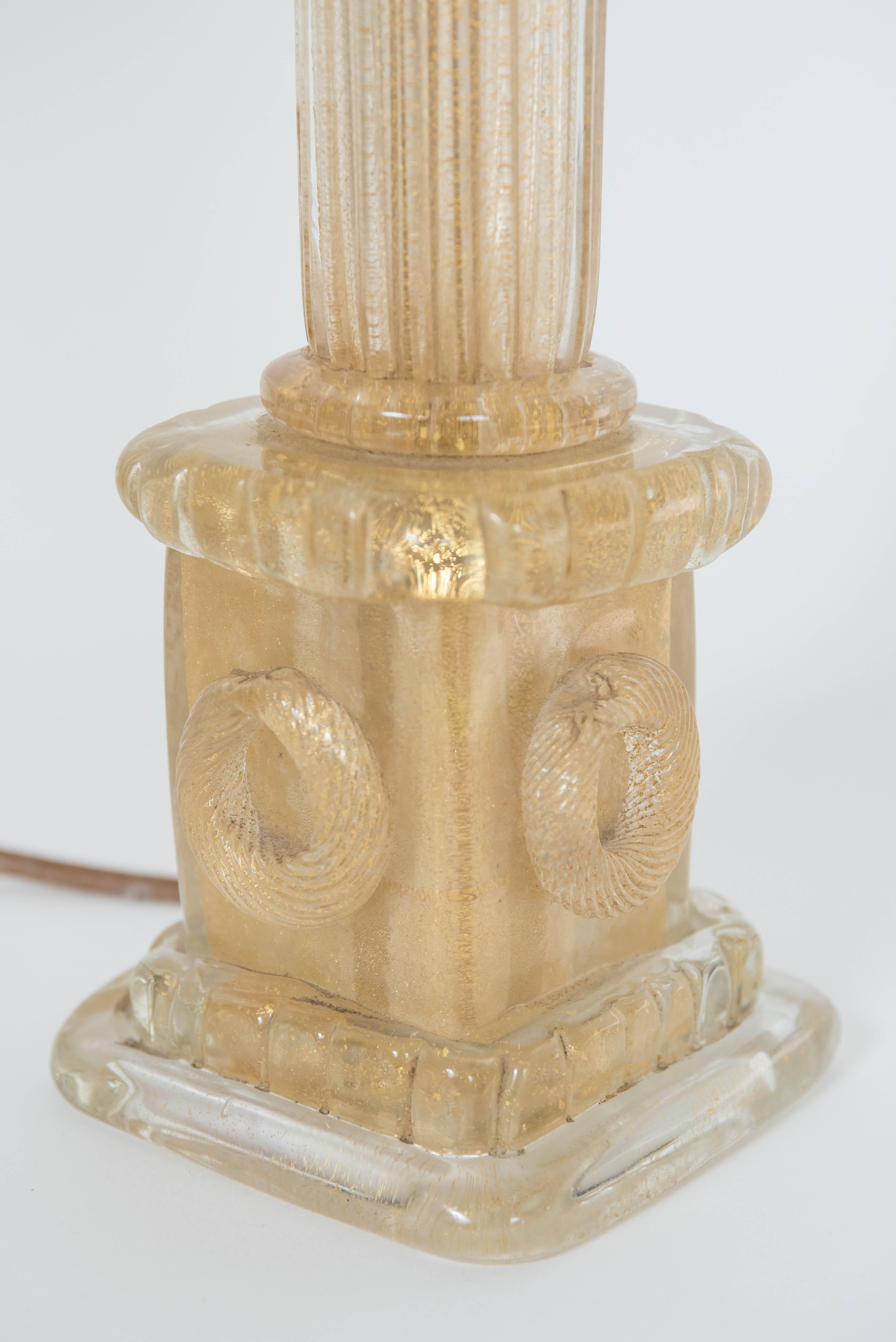 Ercole Barovier Pair of Corinthian Column Lamp Bases In Good Condition For Sale In Toronto, ON