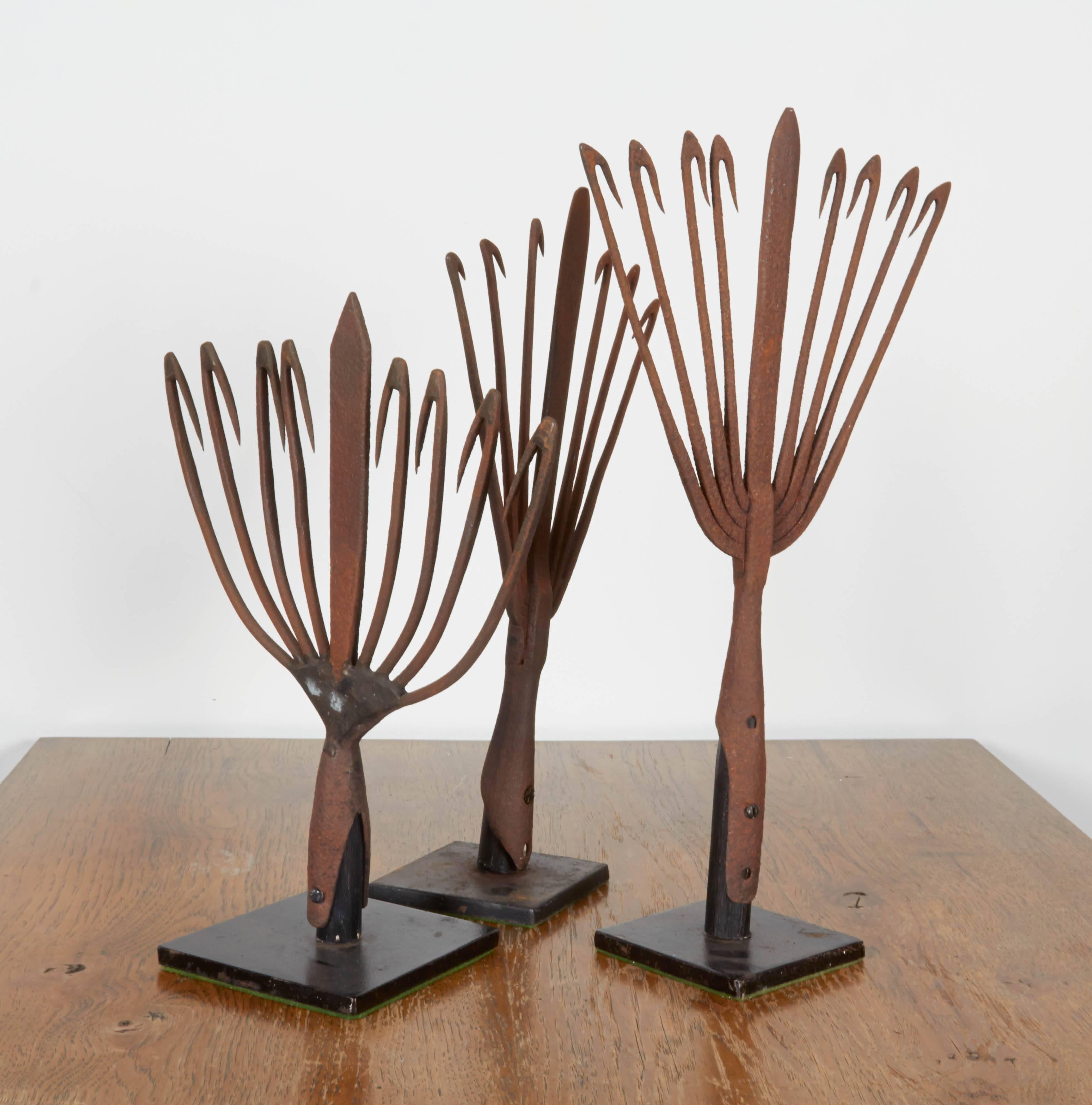 Late 19th Century Collection of 19th Century Eel Spears on Stands