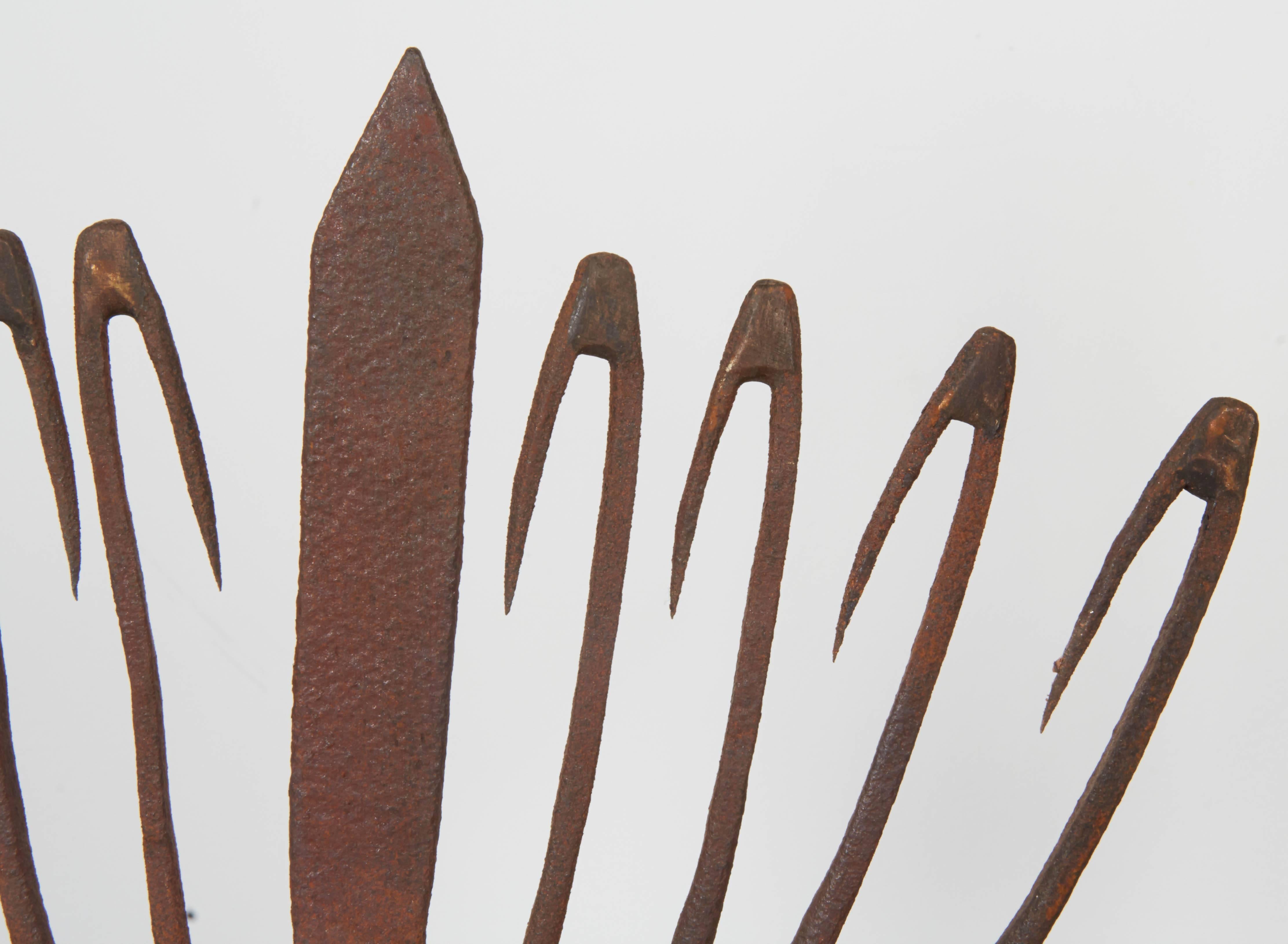 Metal Collection of 19th Century Eel Spears on Stands