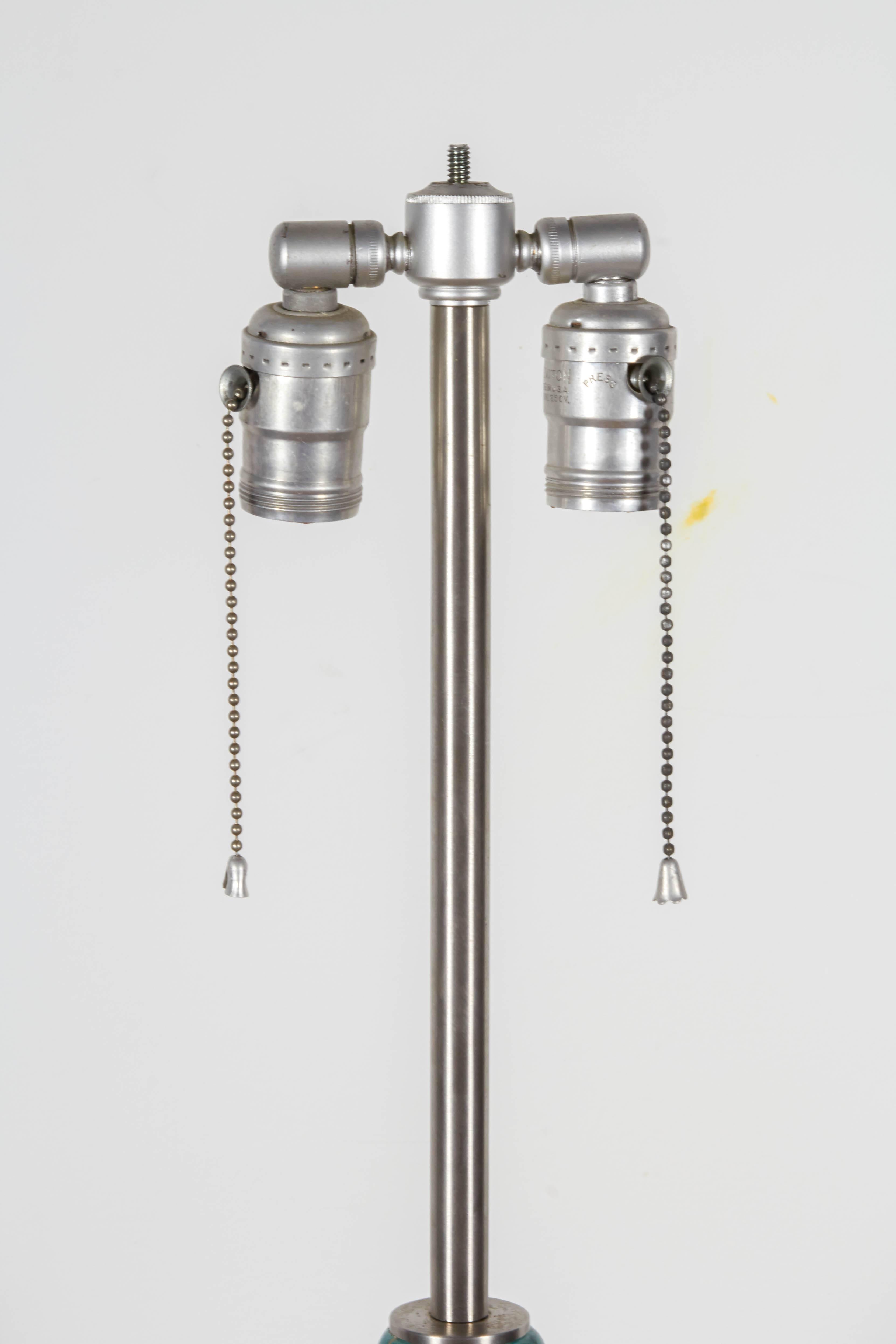 Mid-Century Modern Pair of Unusual Moroccan Ceramic and Brushed Chrome Table Lamps