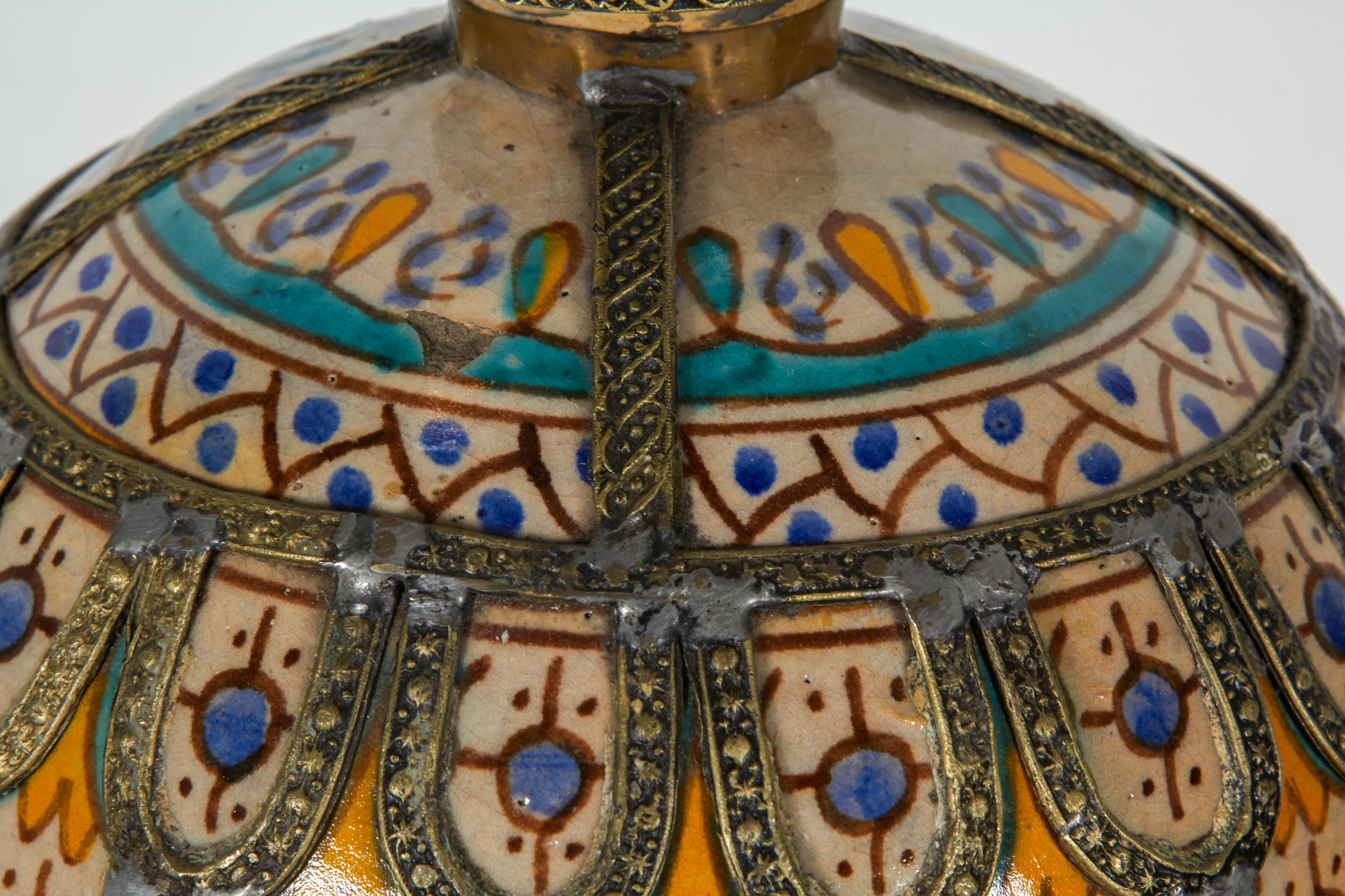 Pair of Unusual Moroccan Ceramic and Brushed Chrome Table Lamps 1