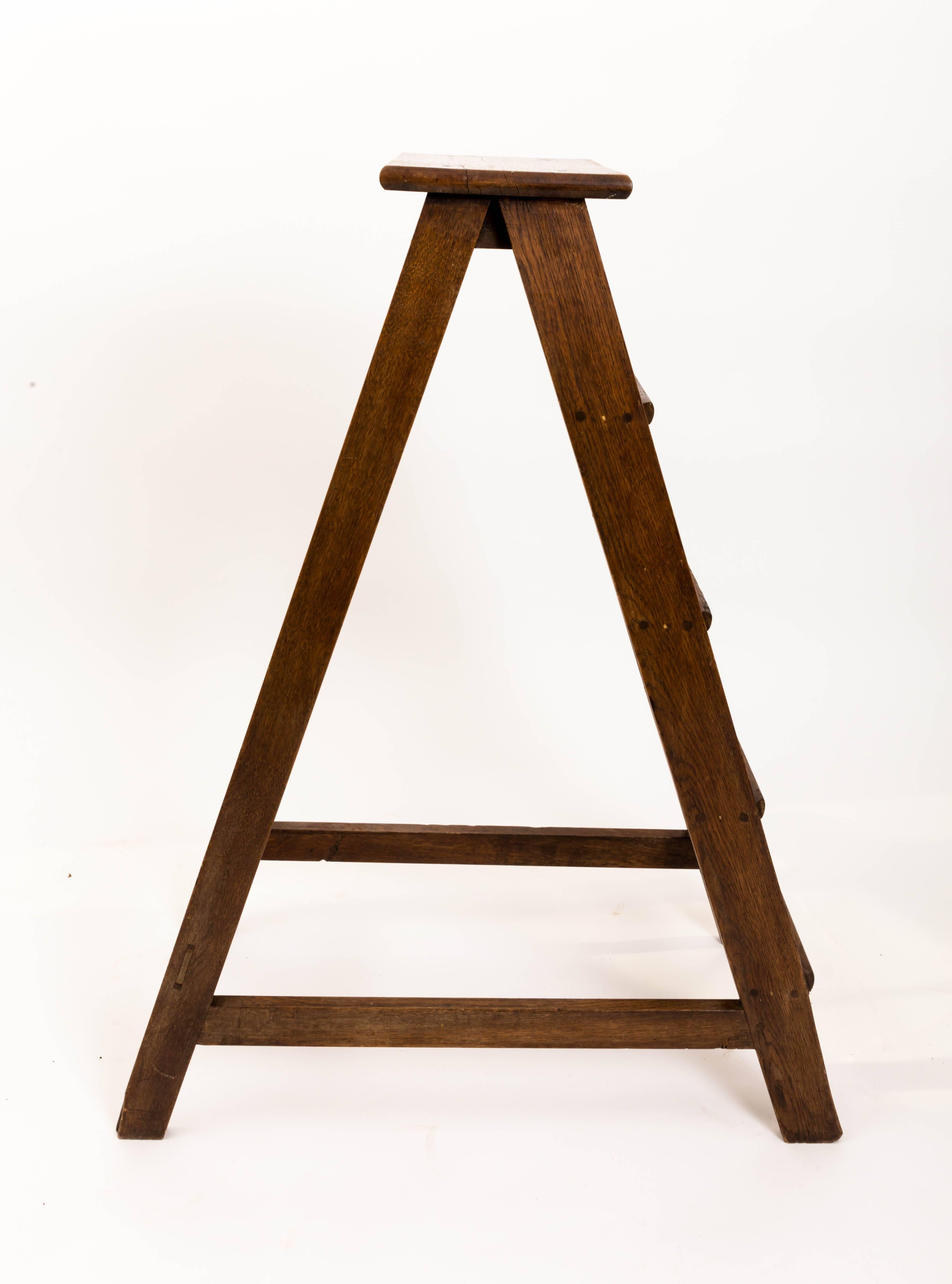 English 19th Century Elm Library Ladder, England, circa 1860