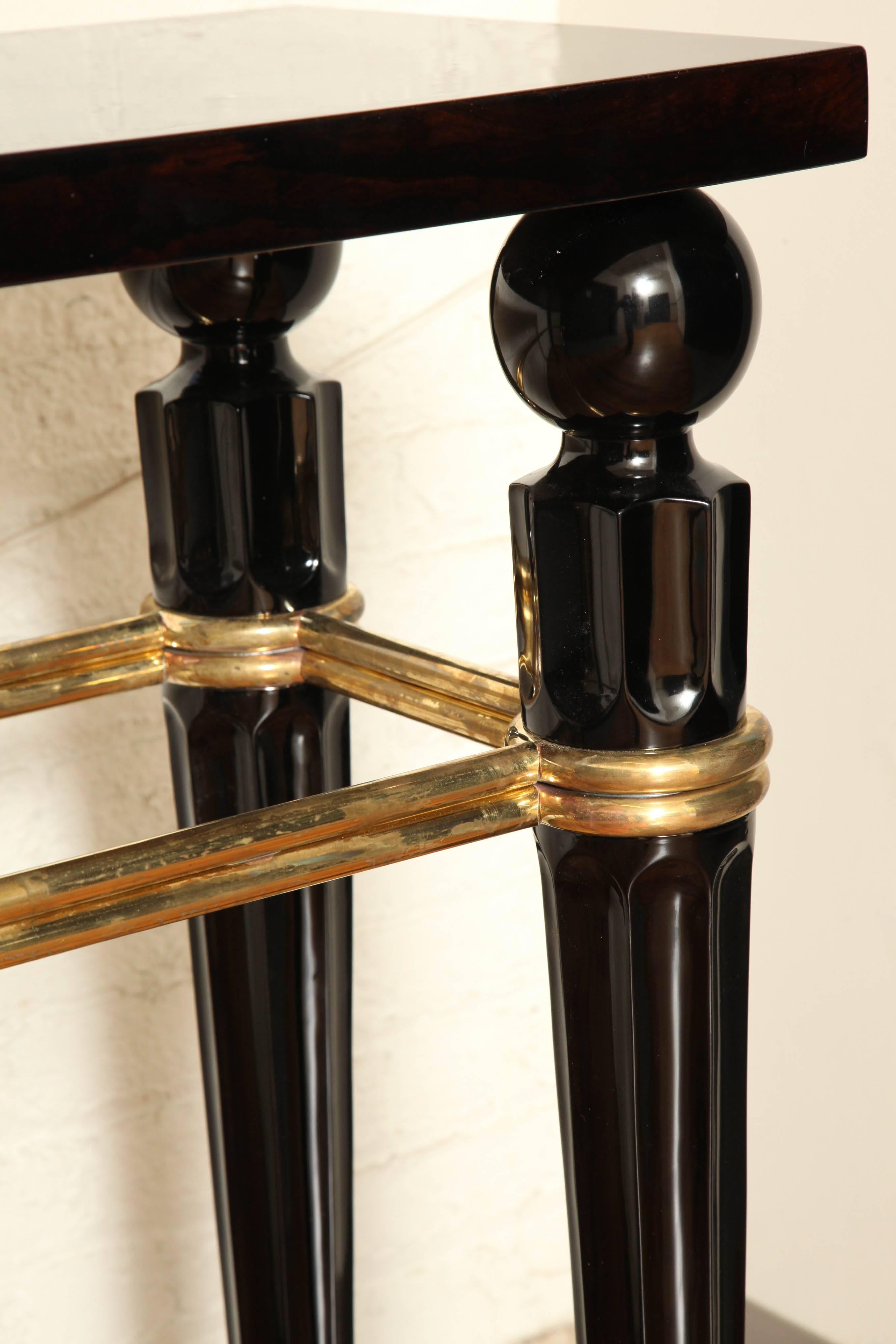 French Art Deco Console Table in Macassar Ebony and Brass, circa 1940