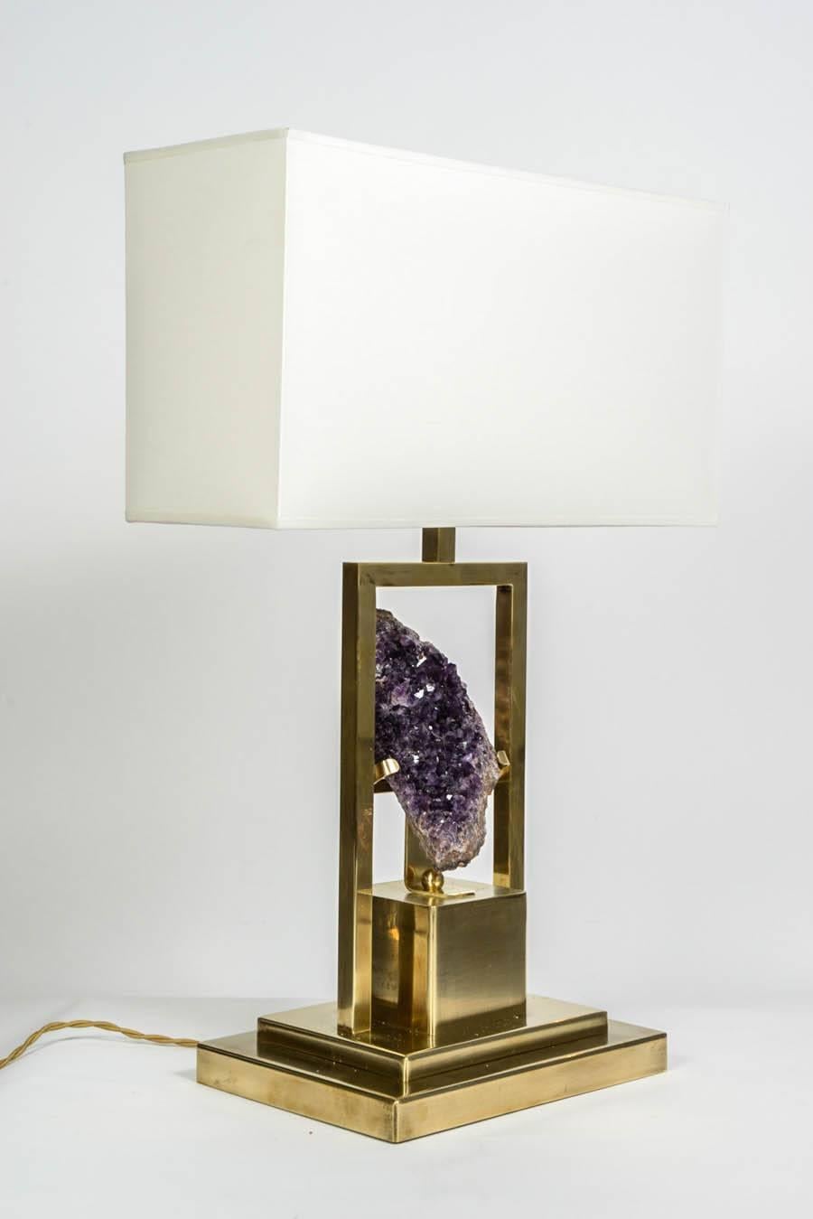 Small and Elegant Pair of Amethyst and Brass Lamps 1