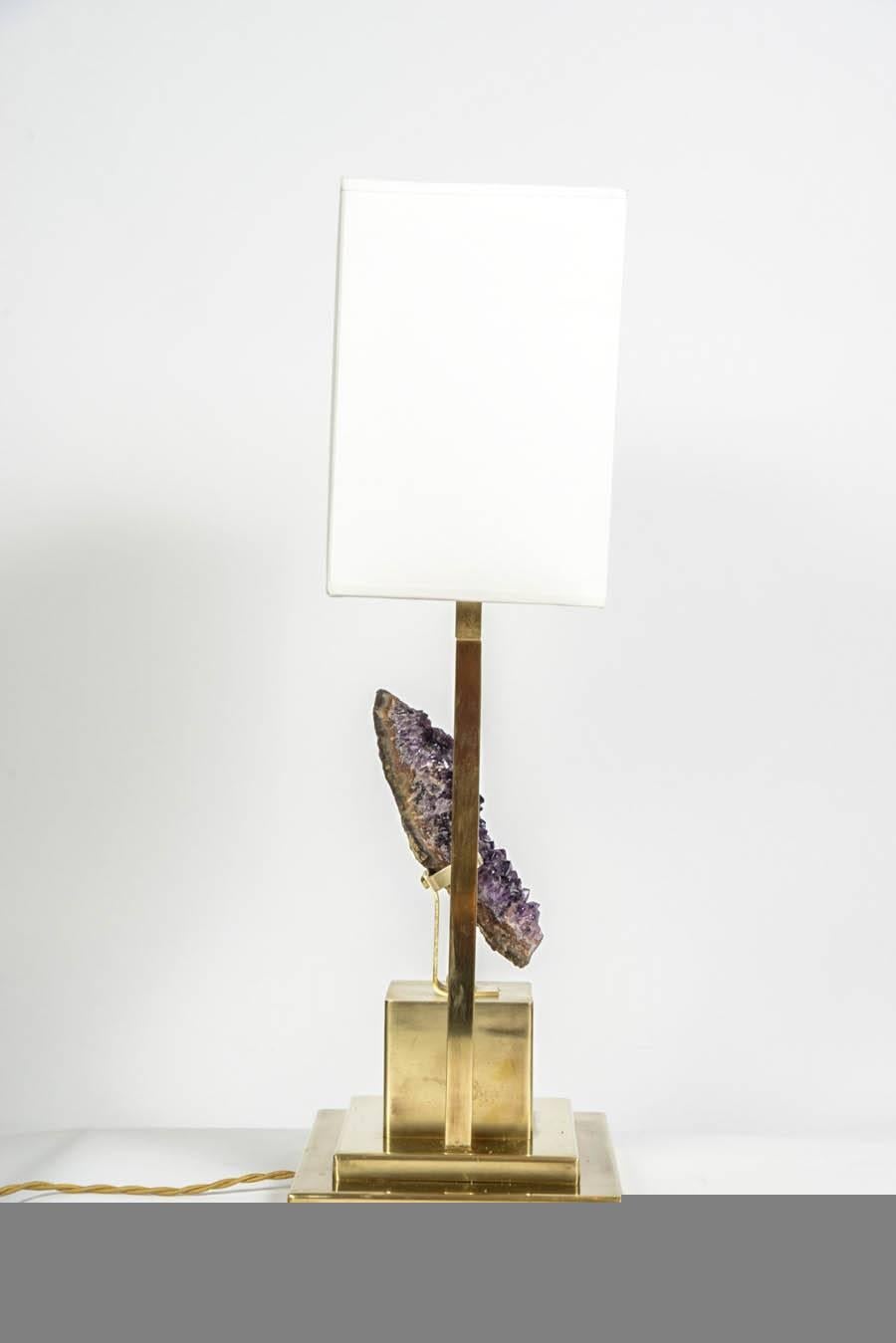 Small and Elegant Pair of Amethyst and Brass Lamps 2