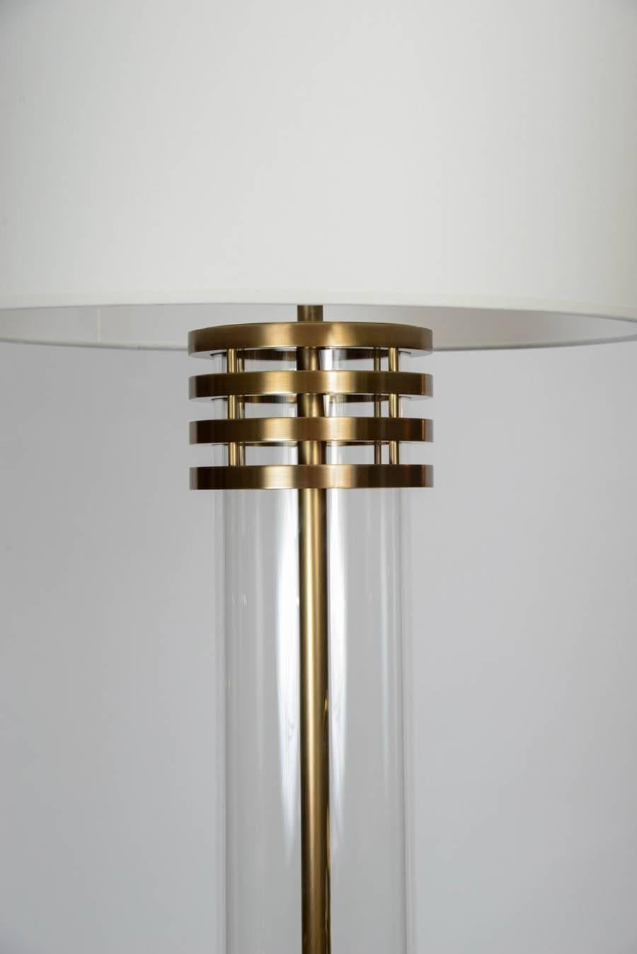 European Pair of Bronze and Glass Floor Lamps
