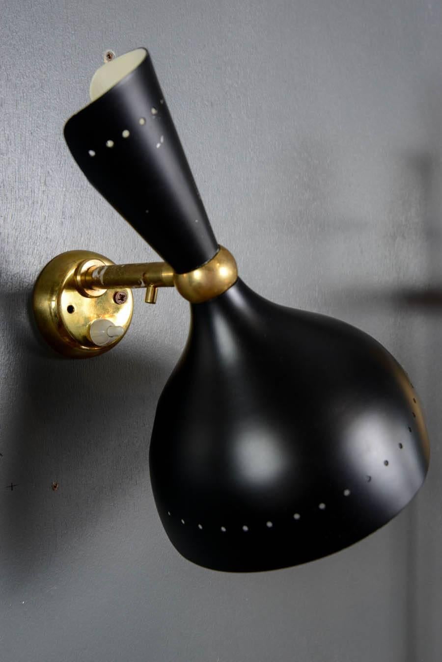 Metal Pair of Directional Black Enameled Wall Sconces in the Style of Stilnovo