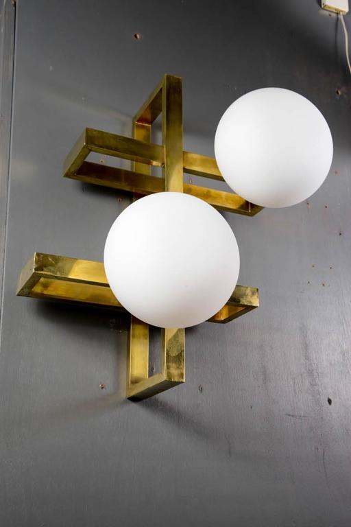 Modern Glustin Luminaires Creation Rectangular Wall Sconces with Globes For Sale